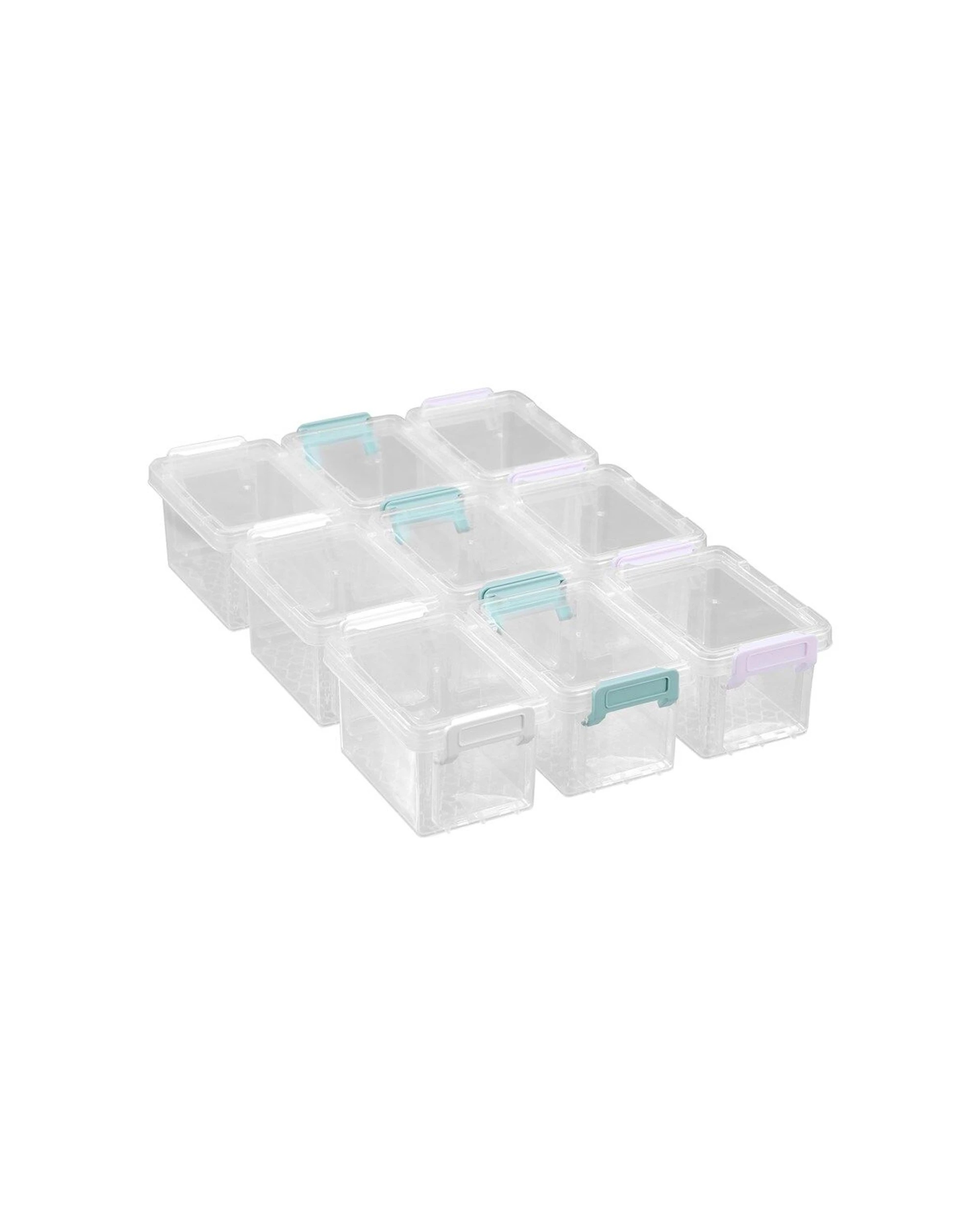 2 BOXSWEDEN Mini Storage Box 9 Pack Stackable Organiser 330ml Secure Handles - Multi, 2 of 9