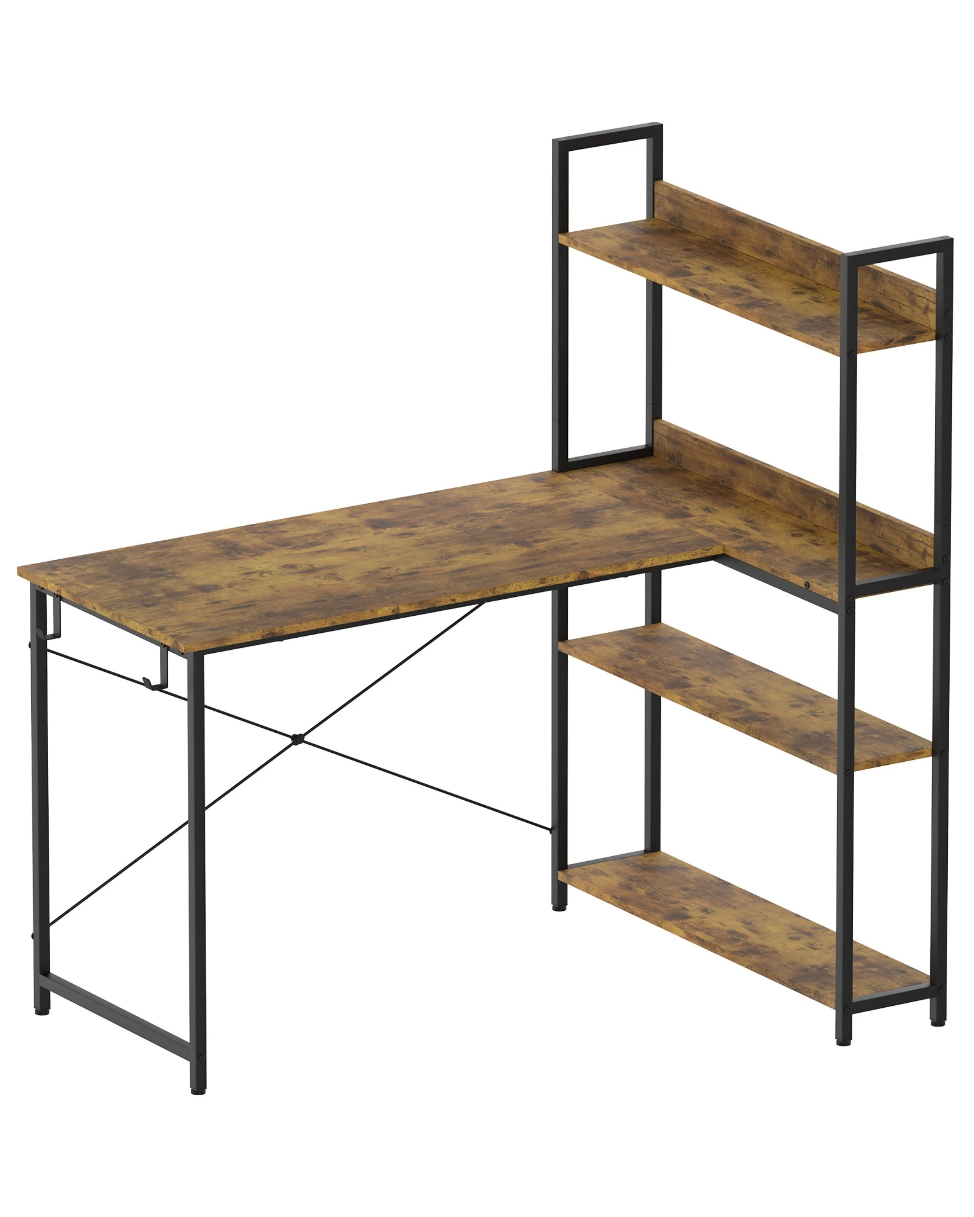 3 Ufurniture Computer Desk with Bookshelf, 110cm L Shaped Corner Desk with Storage - Brown, 3 of 9