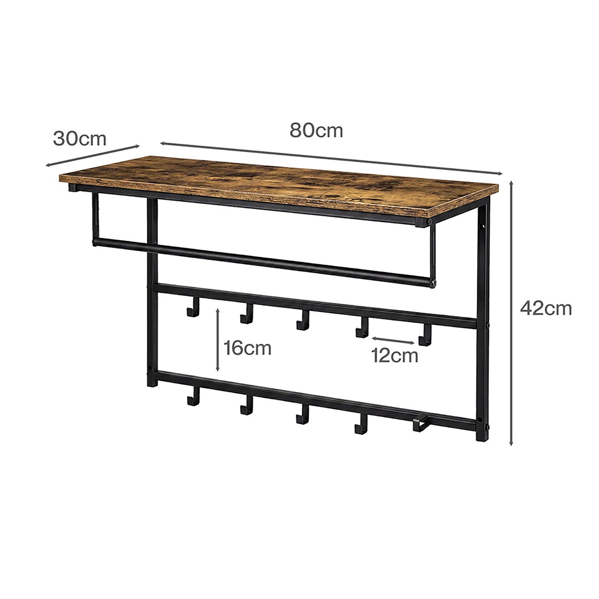 3 Levede Floating Shelves 10kg Wall Shelf Hooks Coat Rack Metal - Black - Black, 3 of 8