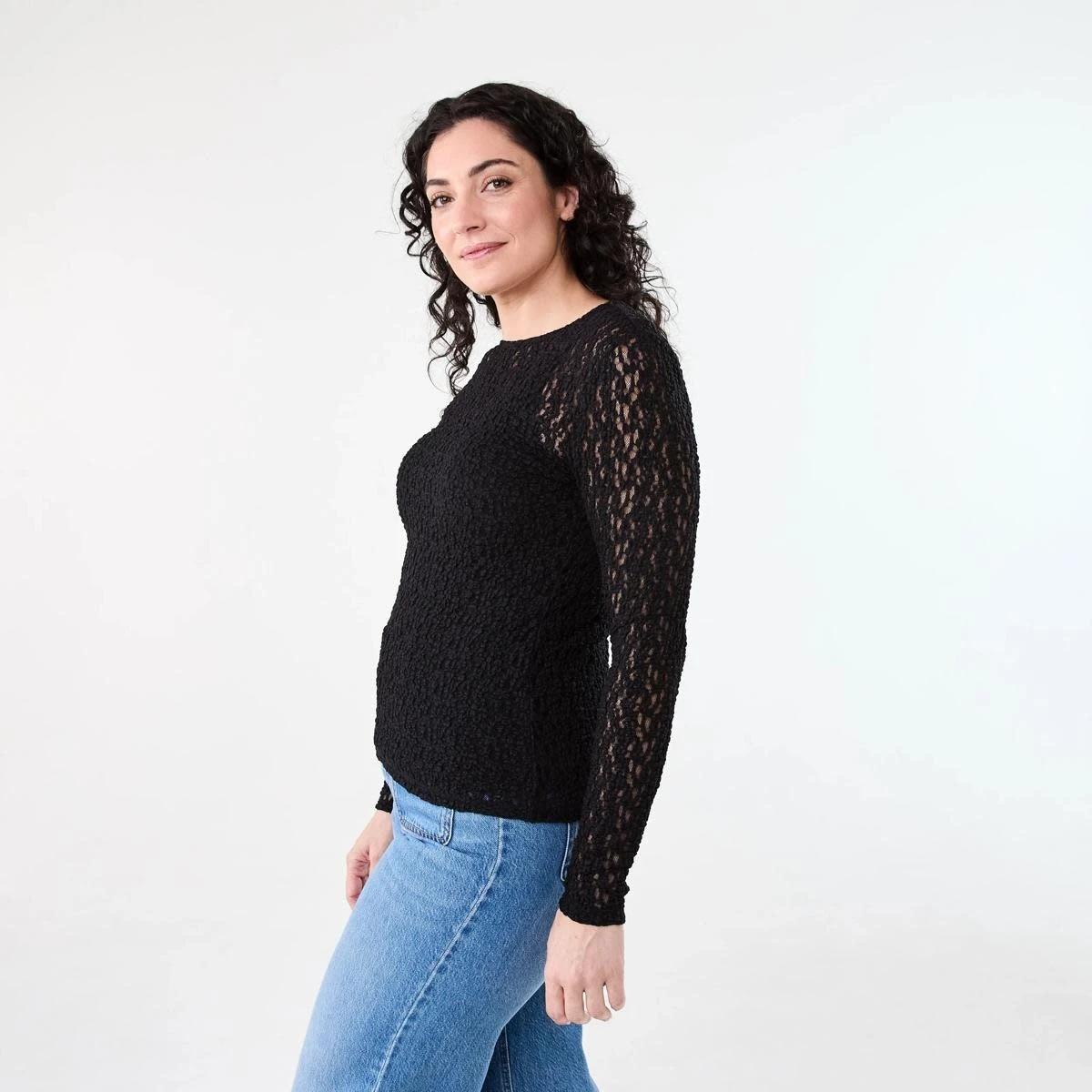 2 Long Sleeve Lace Top BLACK, 2 of 5