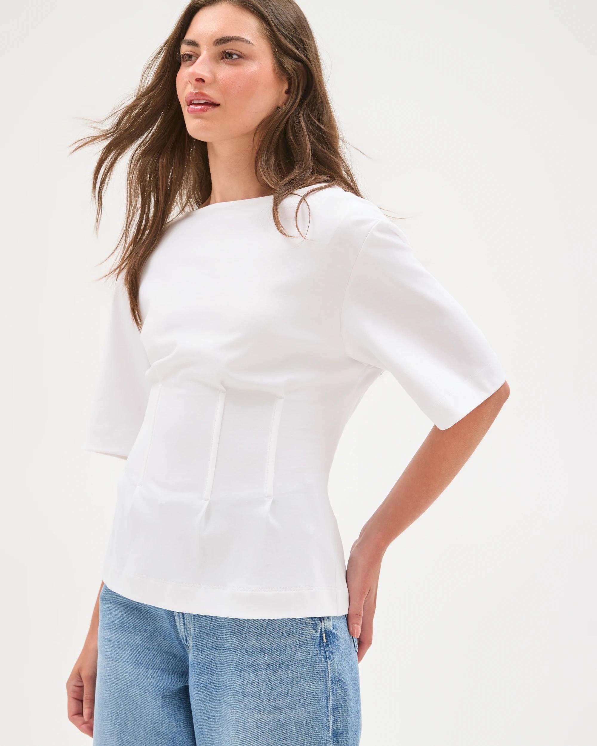6 Target Petites Australian Cotton Short Sleeve Waisted Top WHITE, 6 of 7