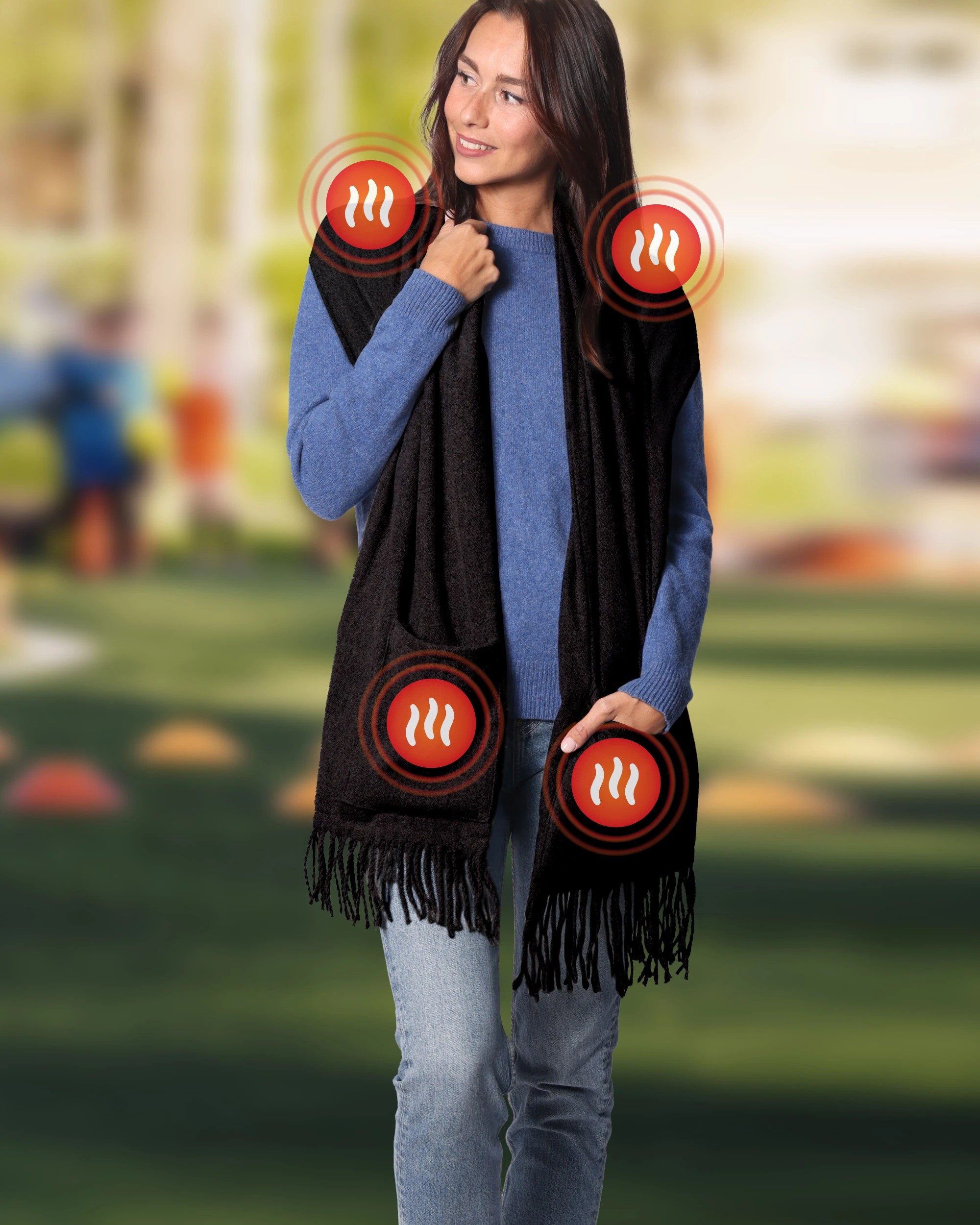 2 Sash and Bloom WinterWarm Heated Scarf Black Portable Super-Soft Heated Scarf with Built-In Pockets, 2 of 7