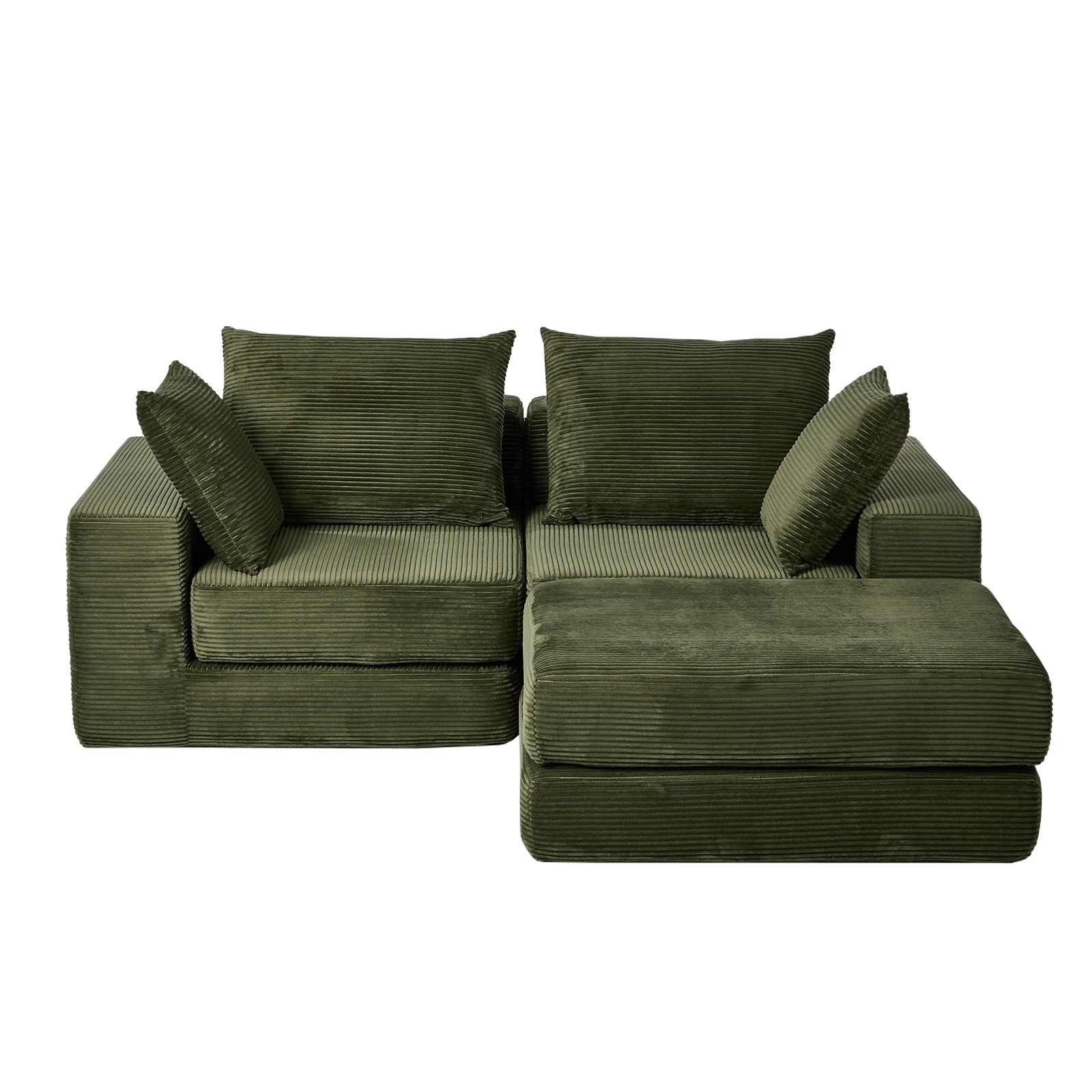 1 Oikiture Compressed Modular Sectional Sofa Corduroy - Green, 1 of 10