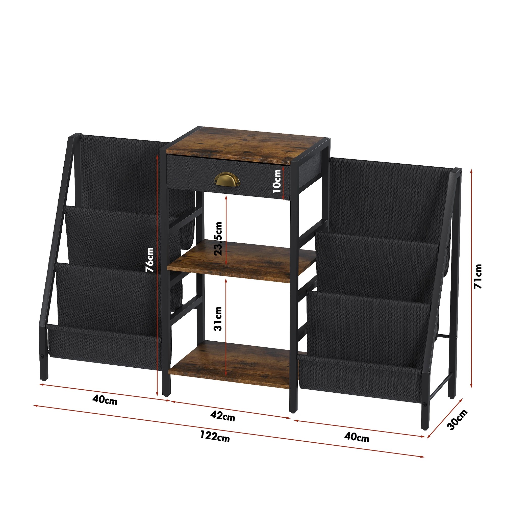 9 Advwin Storage Record Player Stand w/6 Pockets and Drawer Record Table Stand Storage Up to 200 Albums, 9 of 10