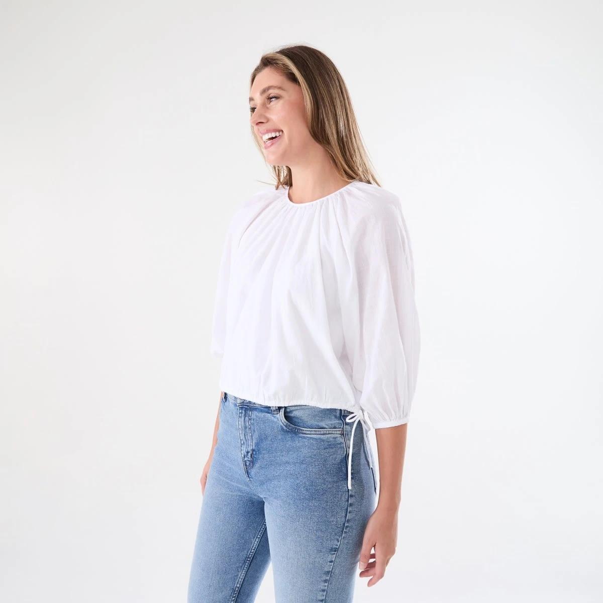 2 Long Sleeve Waist Tie Raglan Top WHITE, 2 of 6