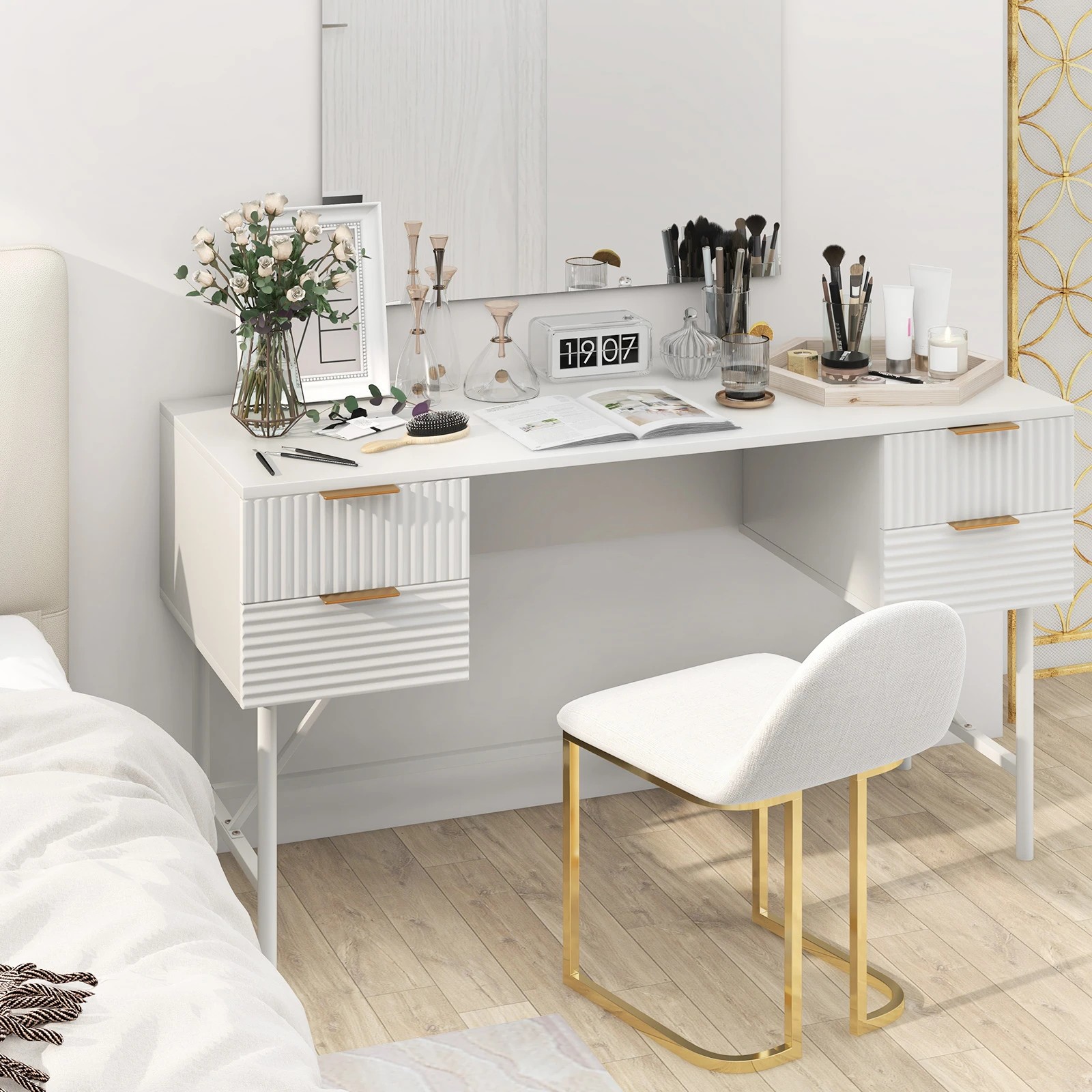 3 Costway 120cm Computer Desk w/4 Drawers Study Writing Table - White, 3 of 6