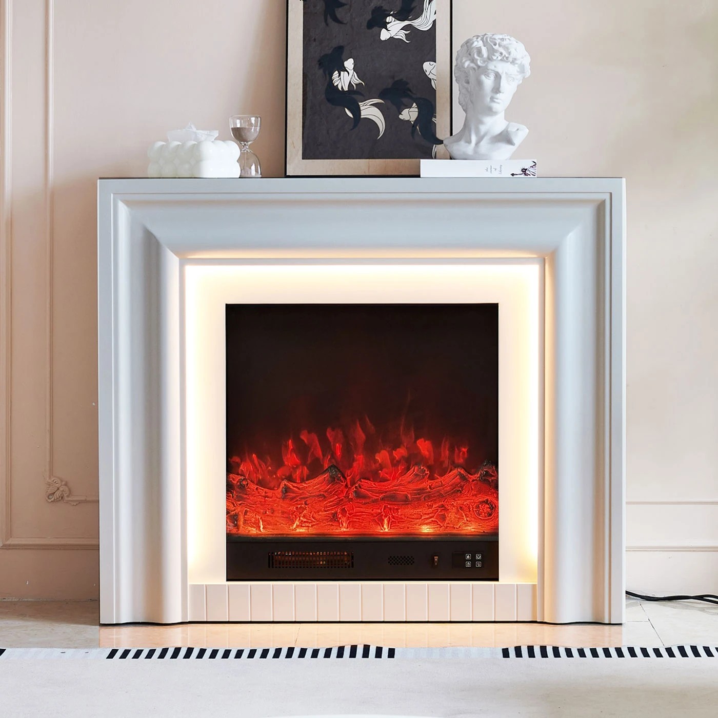 1 Moda Living Emerald Electric Fireplace Heater Cream Mantel Suite - Beige, 1 of 6