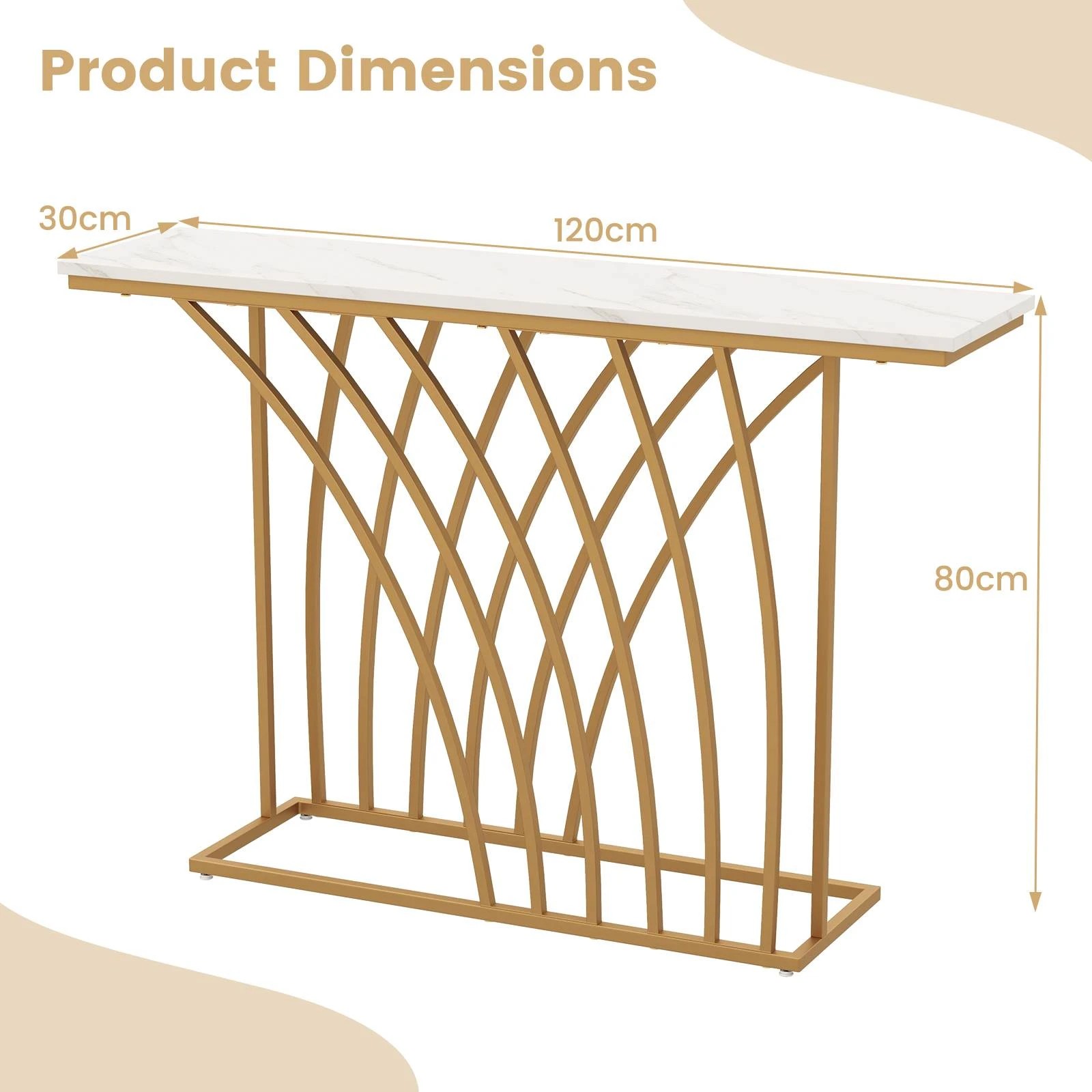 5 Costway 1.2M Console Table Faux Marble Tabletop Entryway Table, 5 of 8