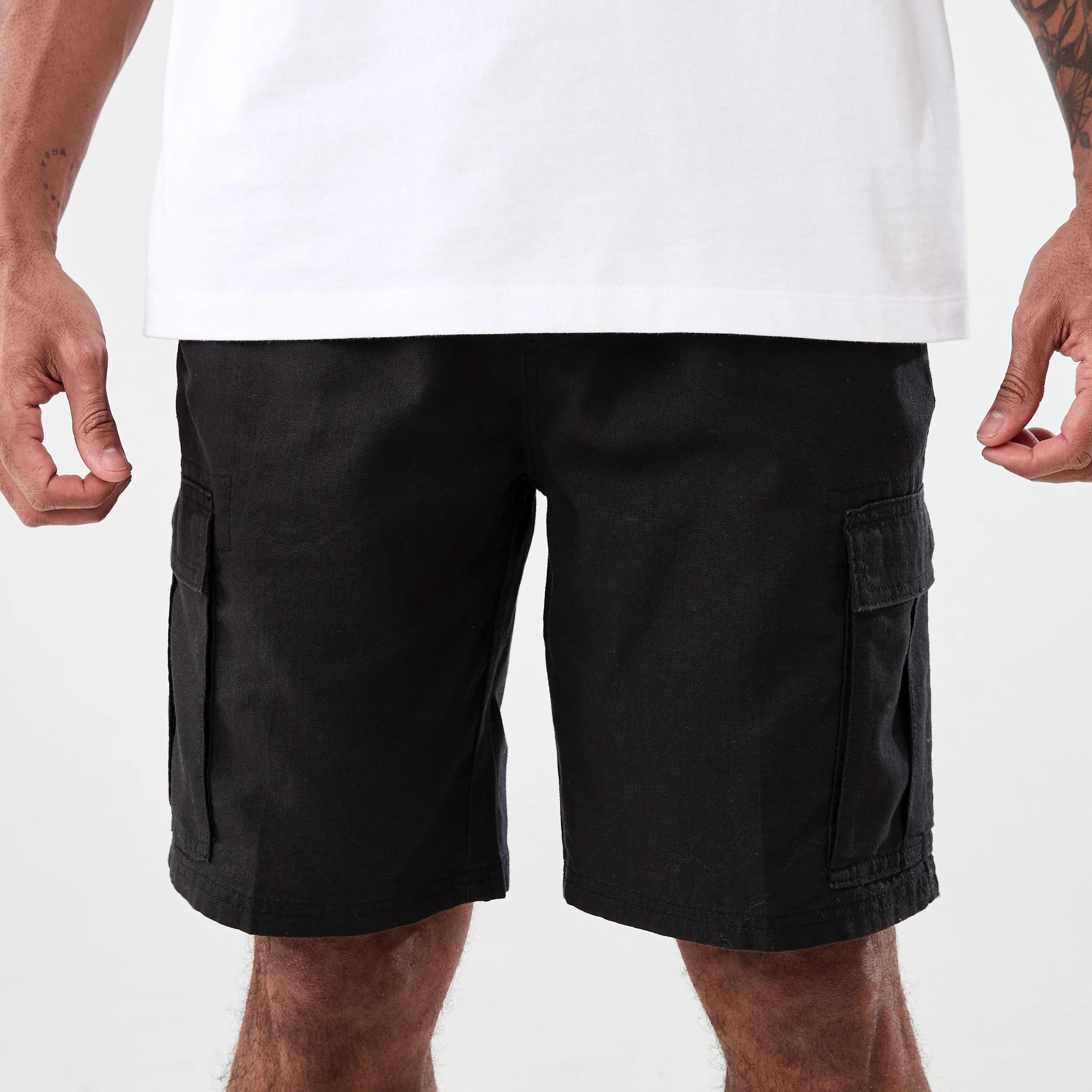 1 Cotton Linen Cargo Shorts BLACK, 1 of 7