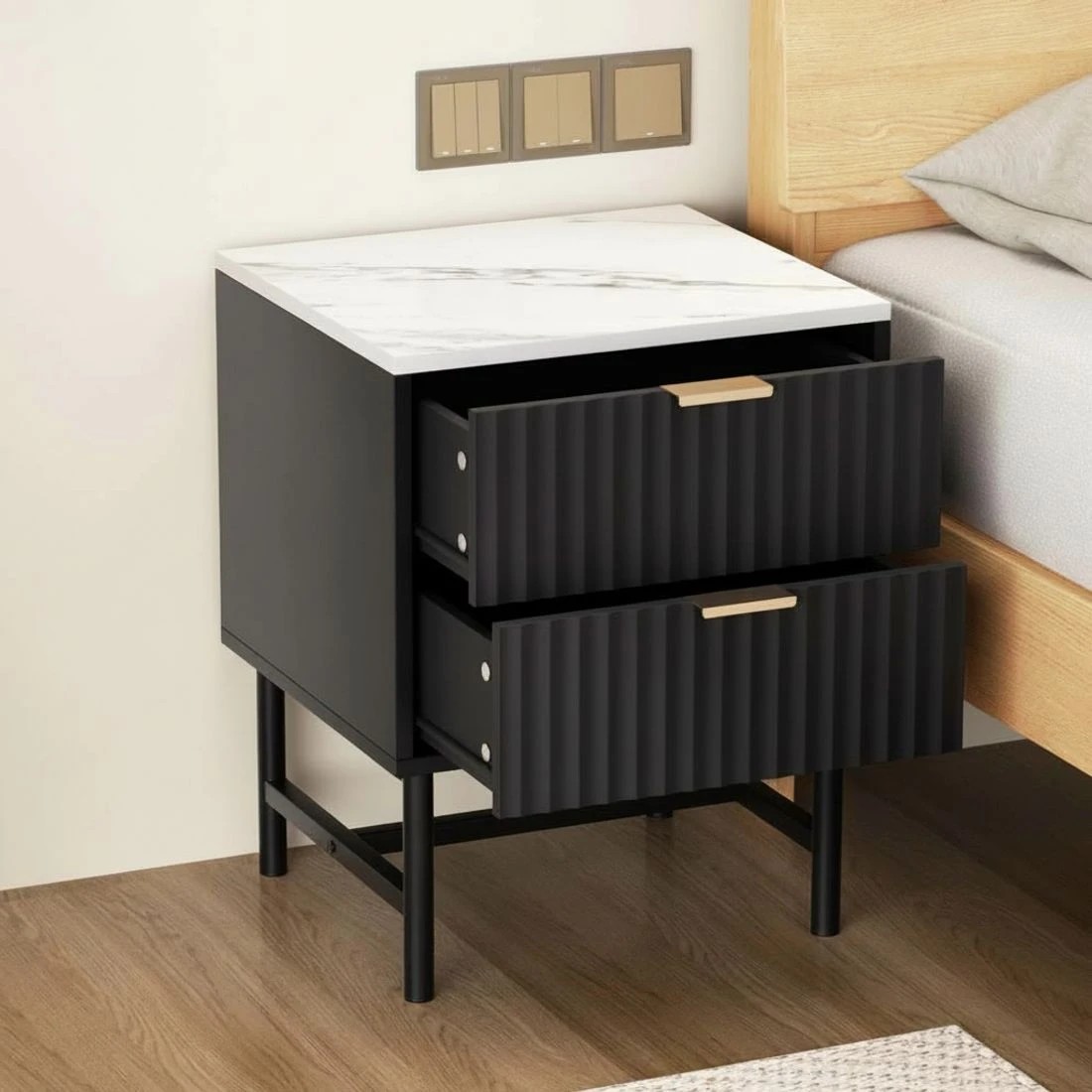 5 Artiss 2x Bedside Table 2 Drawers - - Black, 5 of 7