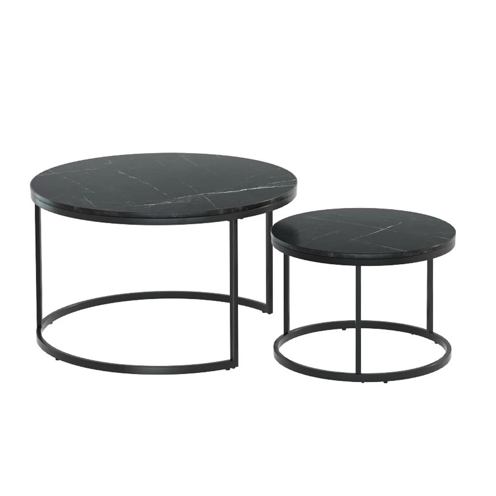 1 Artiss Nesting Coffee Table Set of 2 Marble Effect Tika - Black, 1 of 5