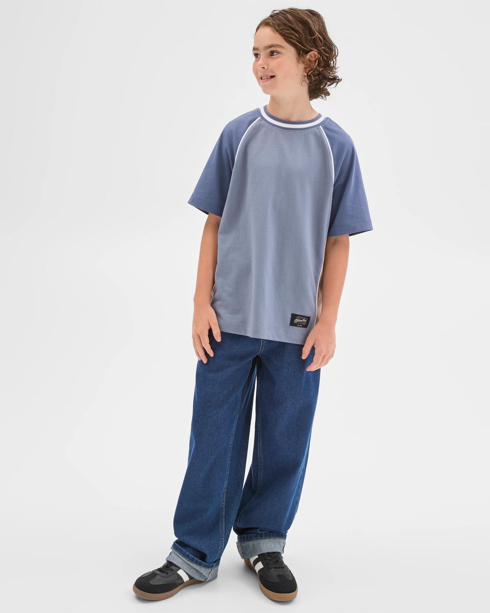 1 Target Kids Australian Cotton Raglan Sleeve Spliced T-Shirt BLUE, 1 of 6