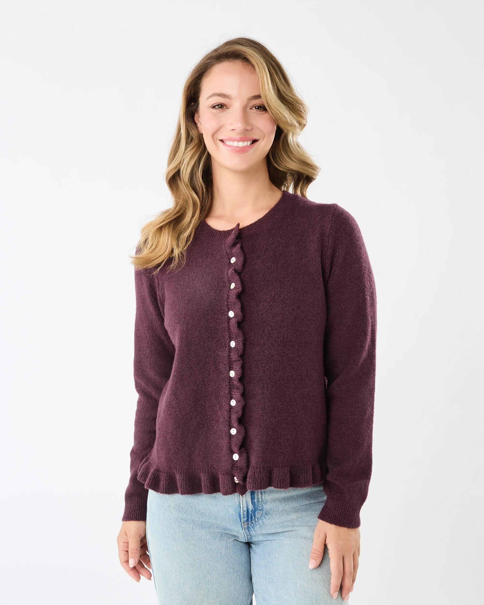 1 Frill Hem Cardigan Fudge, 1 of 7