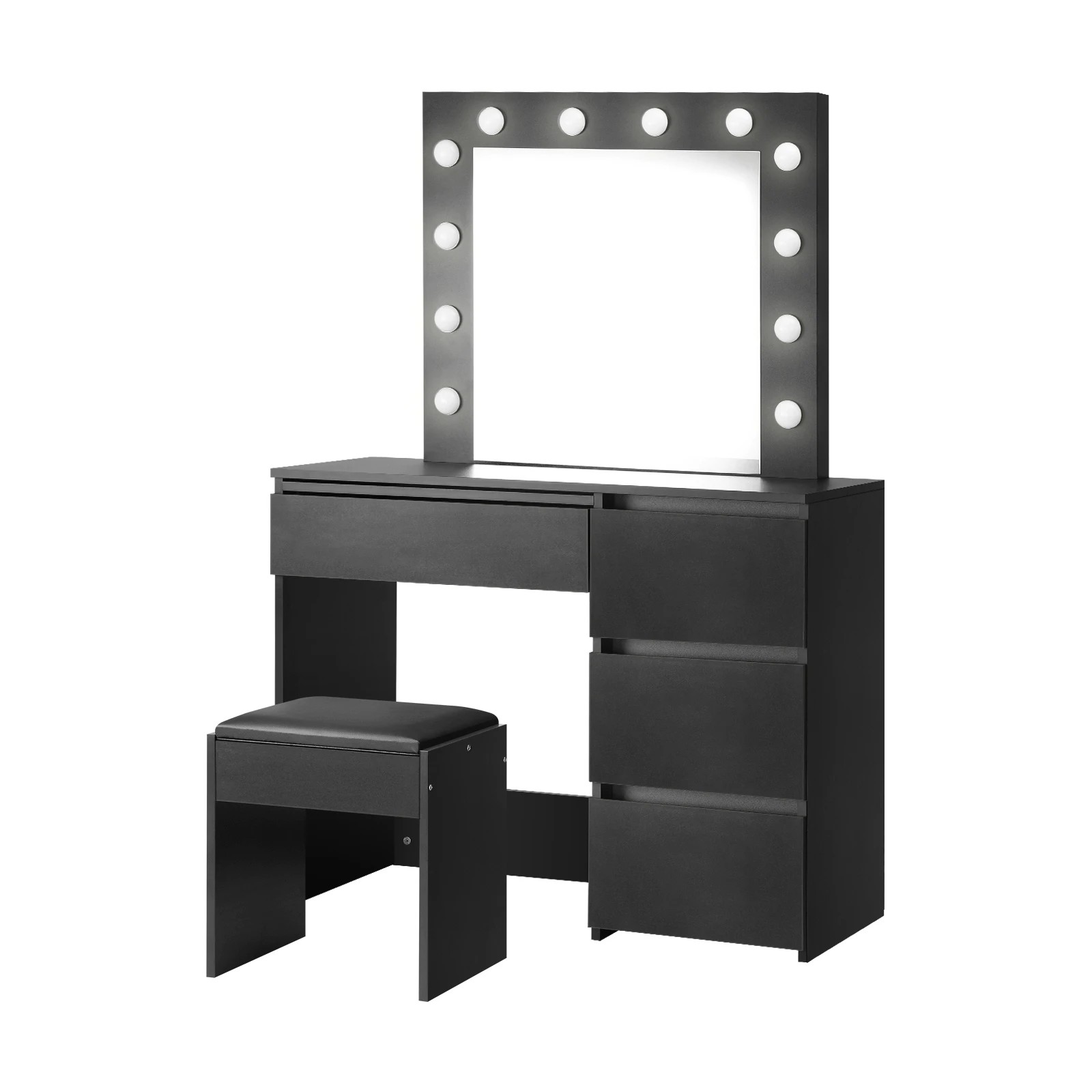 1 Oikiture Dressing Table Stool Set Makeup Desk Mirror Storage 12 Led Bulbs
 - Black, 1 of 9