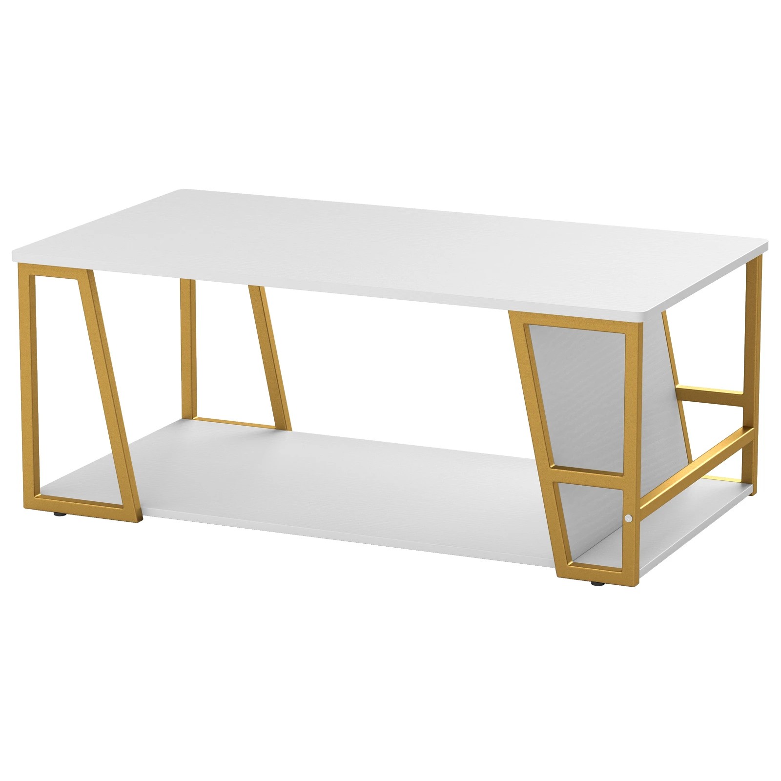 1 Costway 2-Tier Coffee Table Rectangle Center Table w/Geometric Metal Frame, 1 of 6