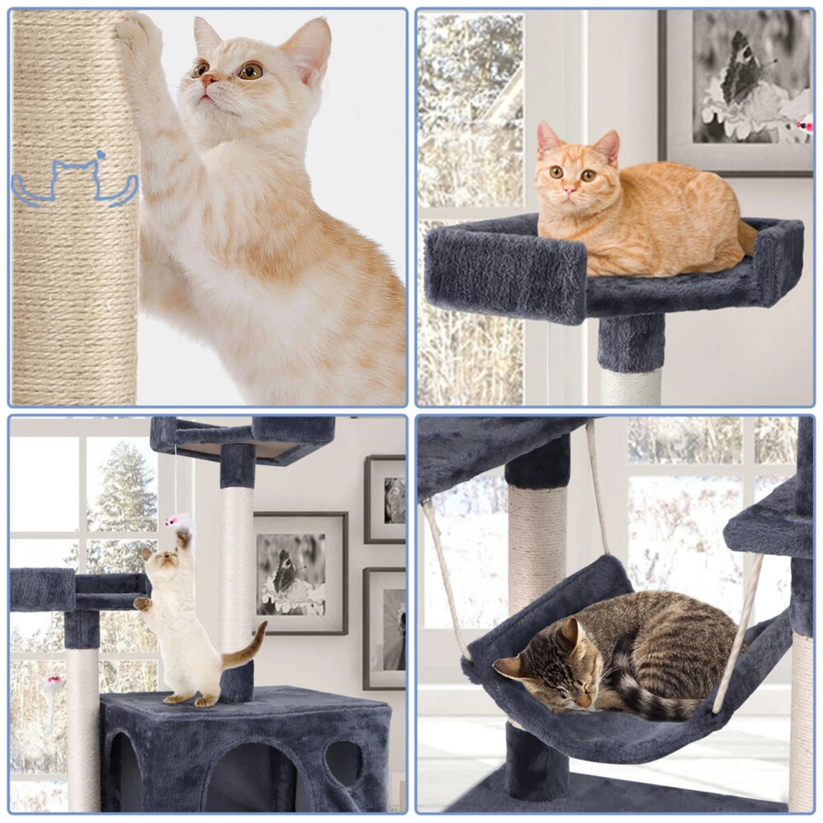 3 Beastie Cat Tree Scratching Post Scratcher Tower Condo House Furniture Wood 184cm - Grey, 3 of 5