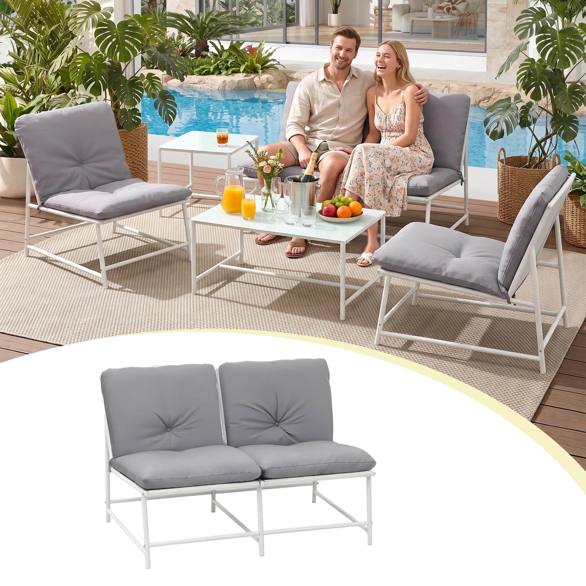 5 Gardeon 5-Piece Outdoor Sofa Set with Cushions Coffee Table and Lounge Chair Set Patio Furniture - White, 5 of 8