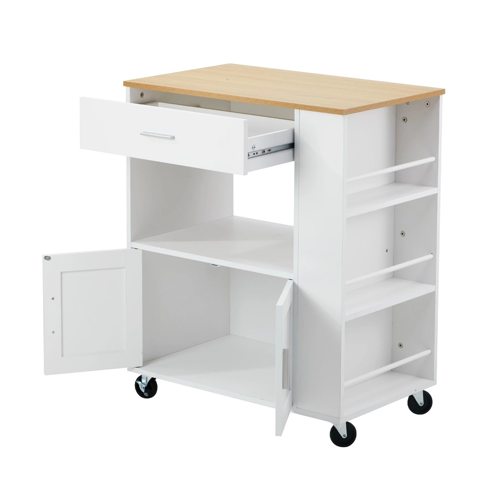 8 Oikiture Kitchen Island Trolley Cart with Drawer & Towel Rack - White, 8 of 10