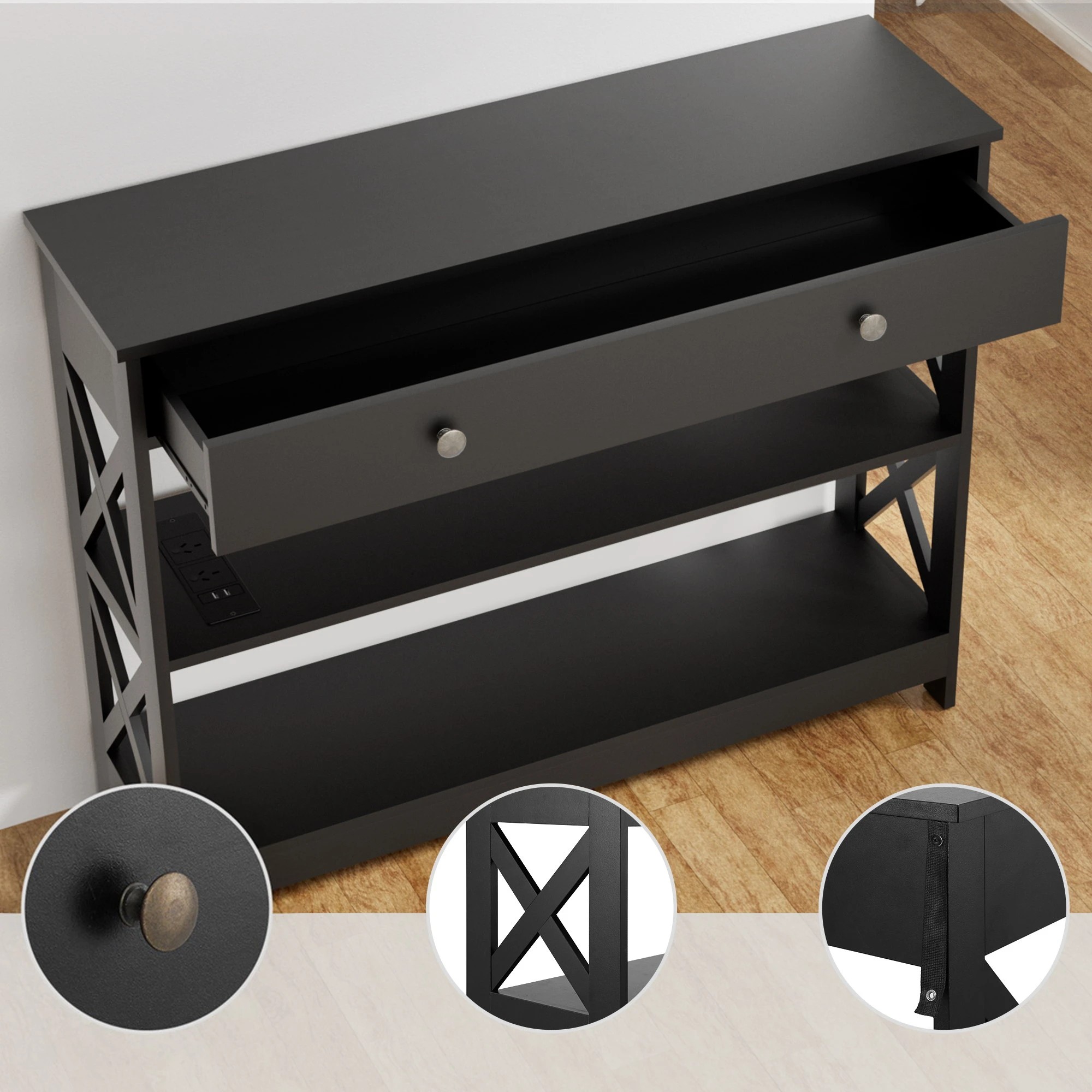 8 Artiss Shoe Rack Cabinet & Console Table Set Storage Shelf - Black, 8 of 9