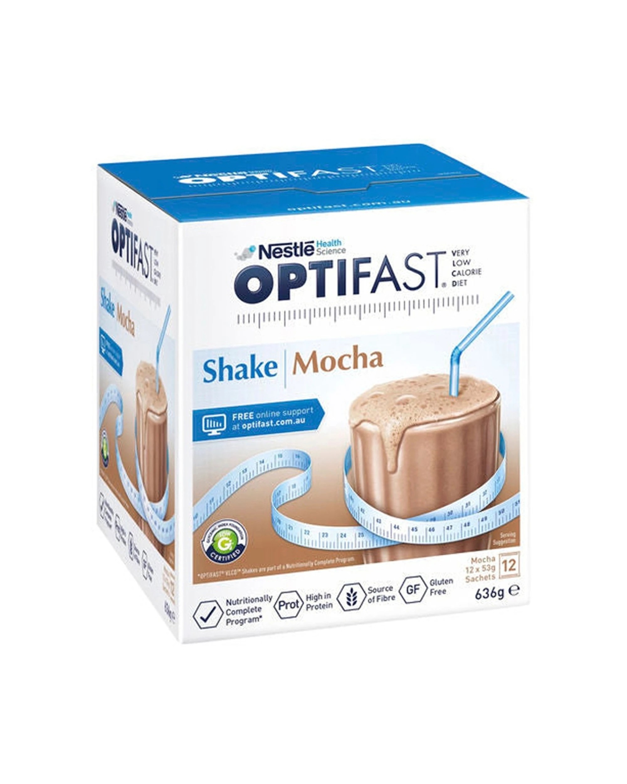 1 Optifast 12pc VLCD Mocha Shake Sachets Weight Loss Supplement 53g, 1 of 1