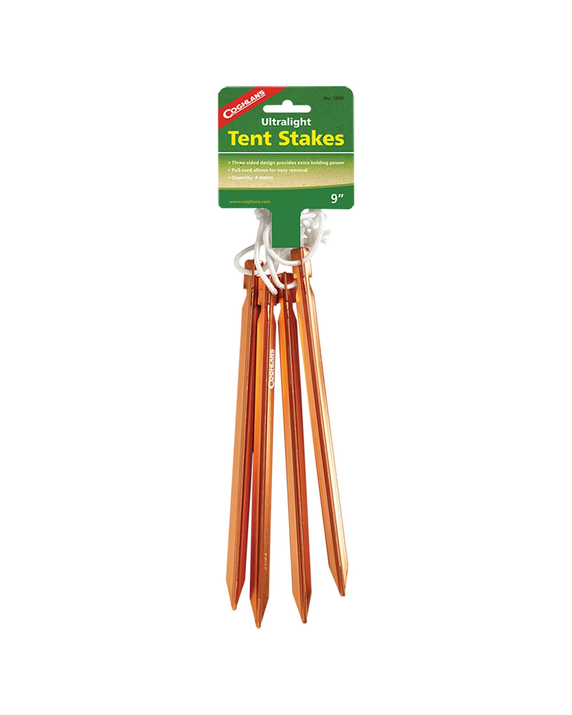 1 Coghlans Ultralight Tent Stakes Aluminium Set Of 4 Guy Line Notch - Orange, 1 of 2