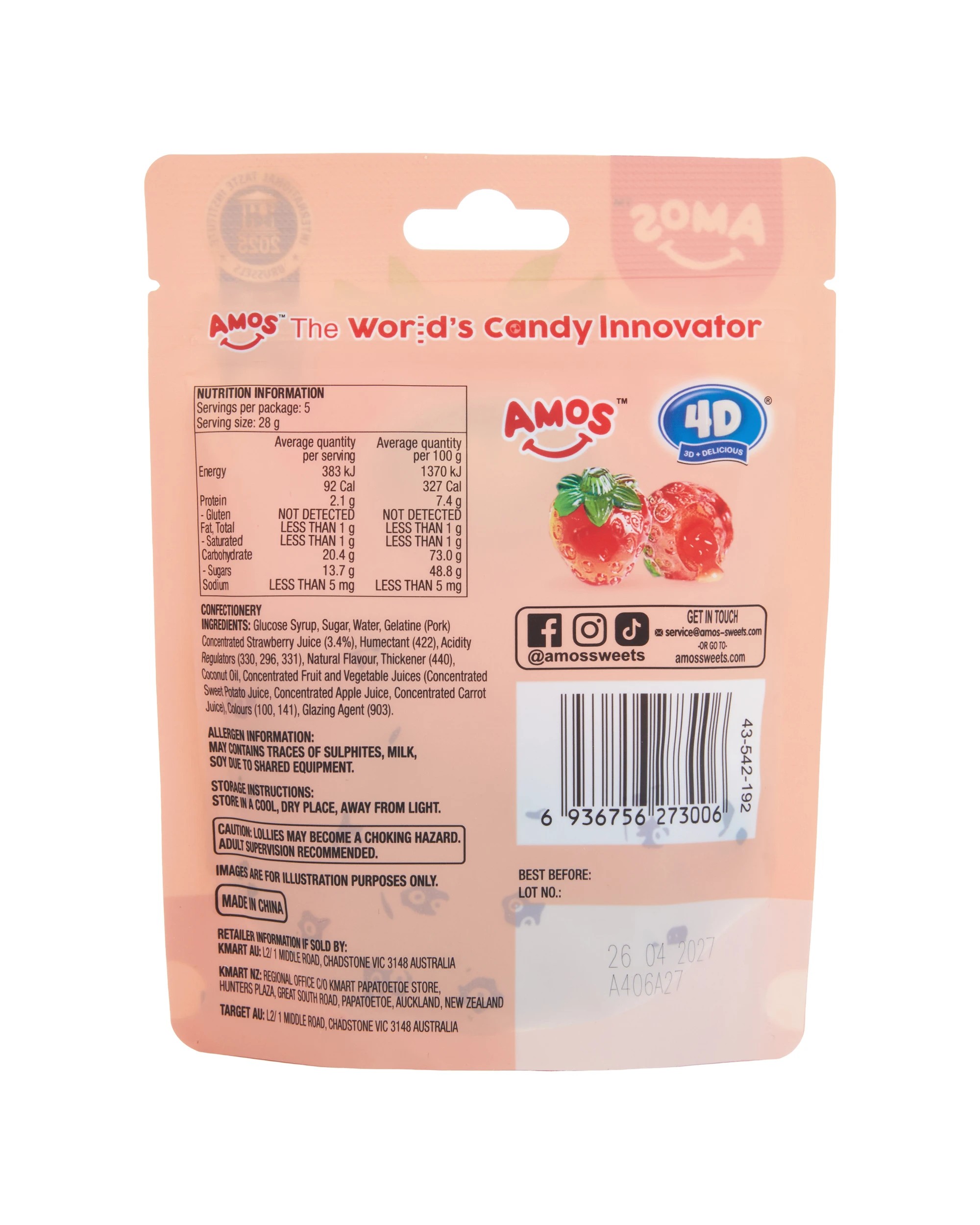 3 Amos 4D Strawberry Burst Fruit Gummy 140g, 3 of 3