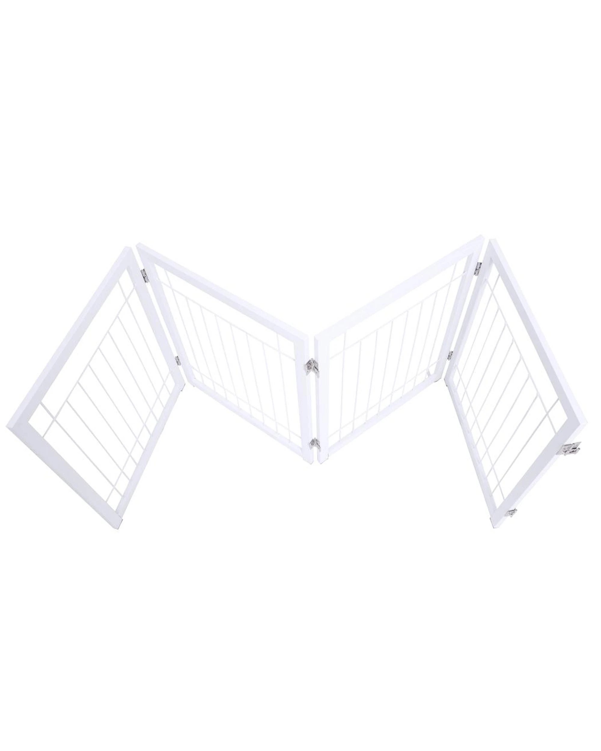 4 HelloFurniture Freestanding Metal Pet Gate 4 Panel Foldable Fence White - White - Pet Gate - Iron, 4 of 10