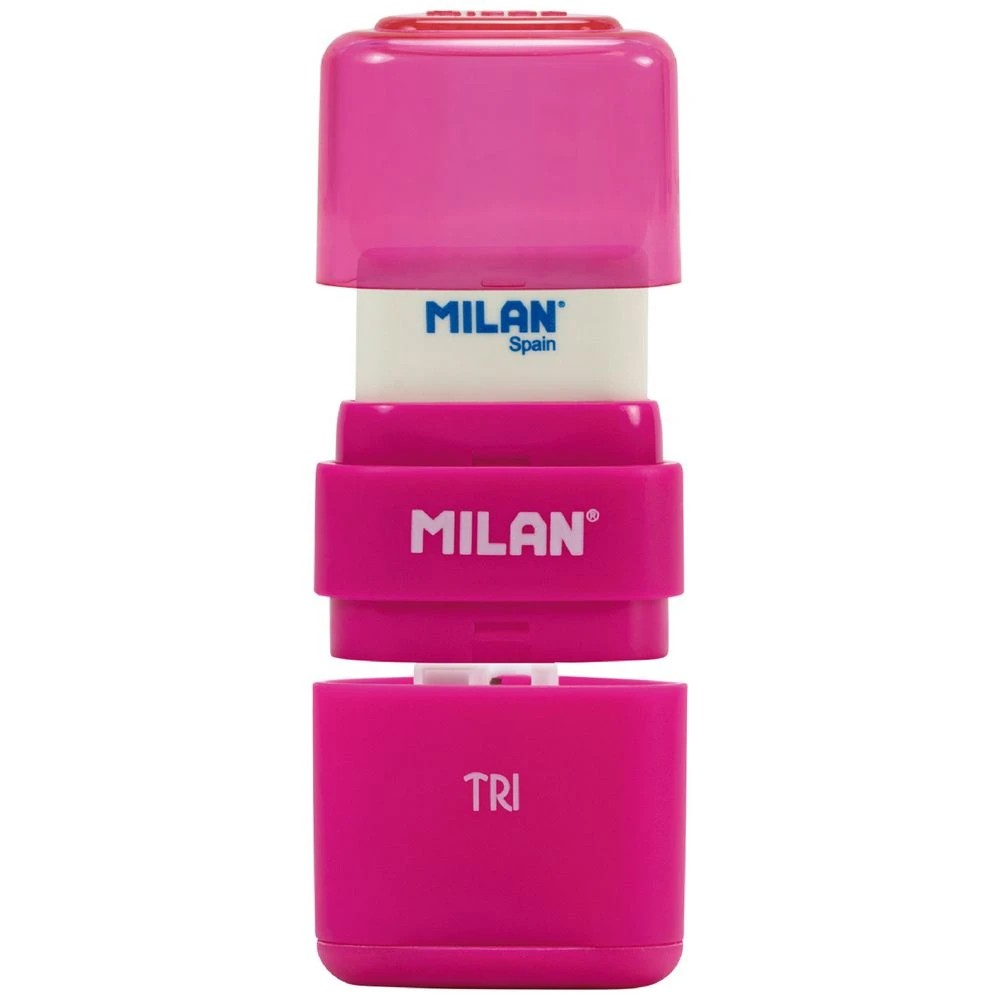 3 Milan Tri 1 Hole Sharpener and Eraser Assorted, 3 of 6