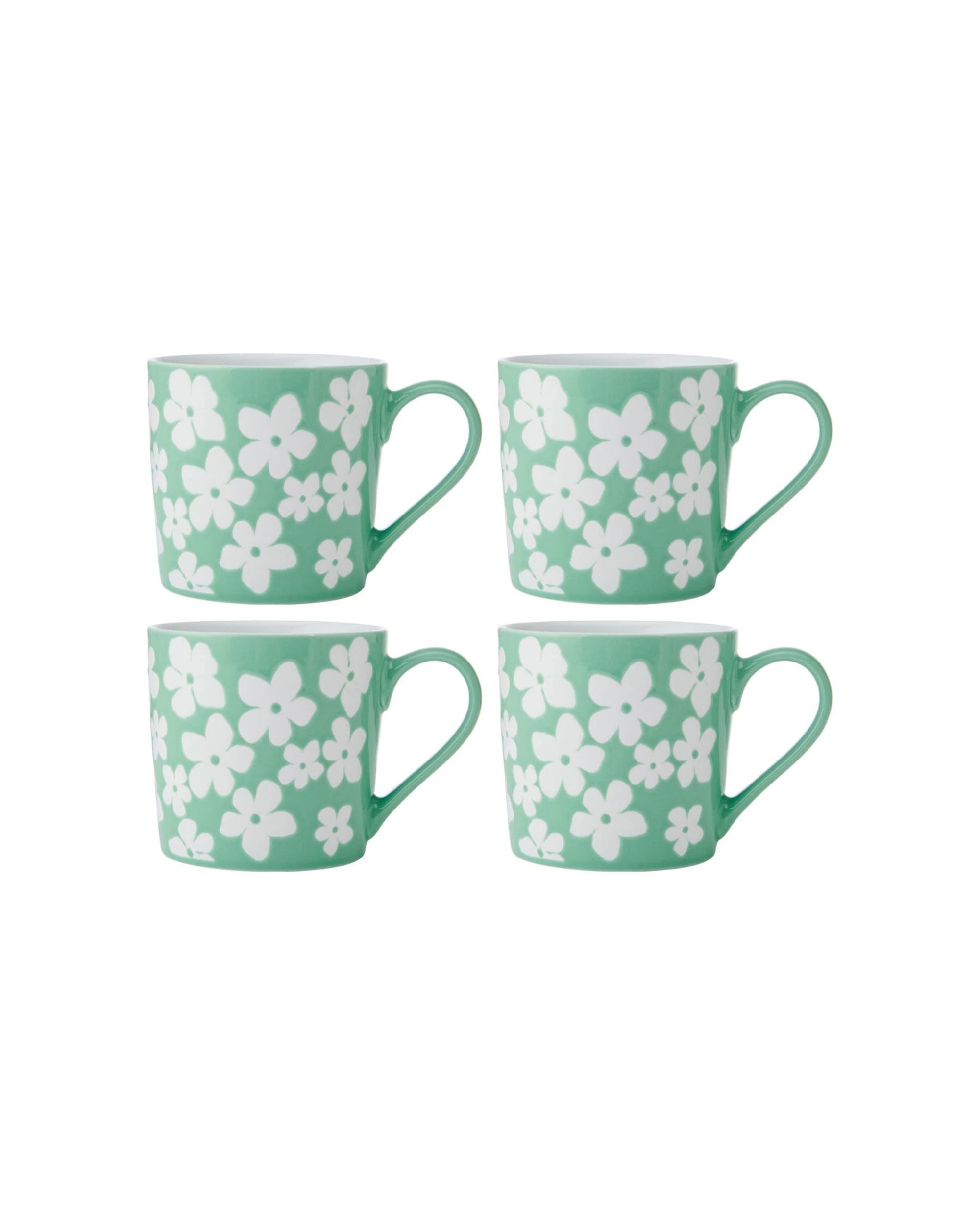 1 Mikasa 4PK Wax Resist Flower Coffee Mug Cup 360ml - Green, 1 of 8