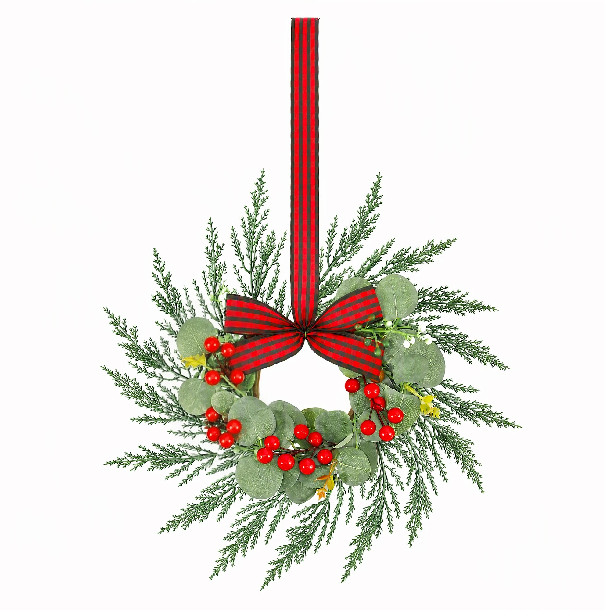 3 Jingle Jollys 6x Christmas Wreath Garland 26cm Wreaths Berries Bow - Green, 3 of 9