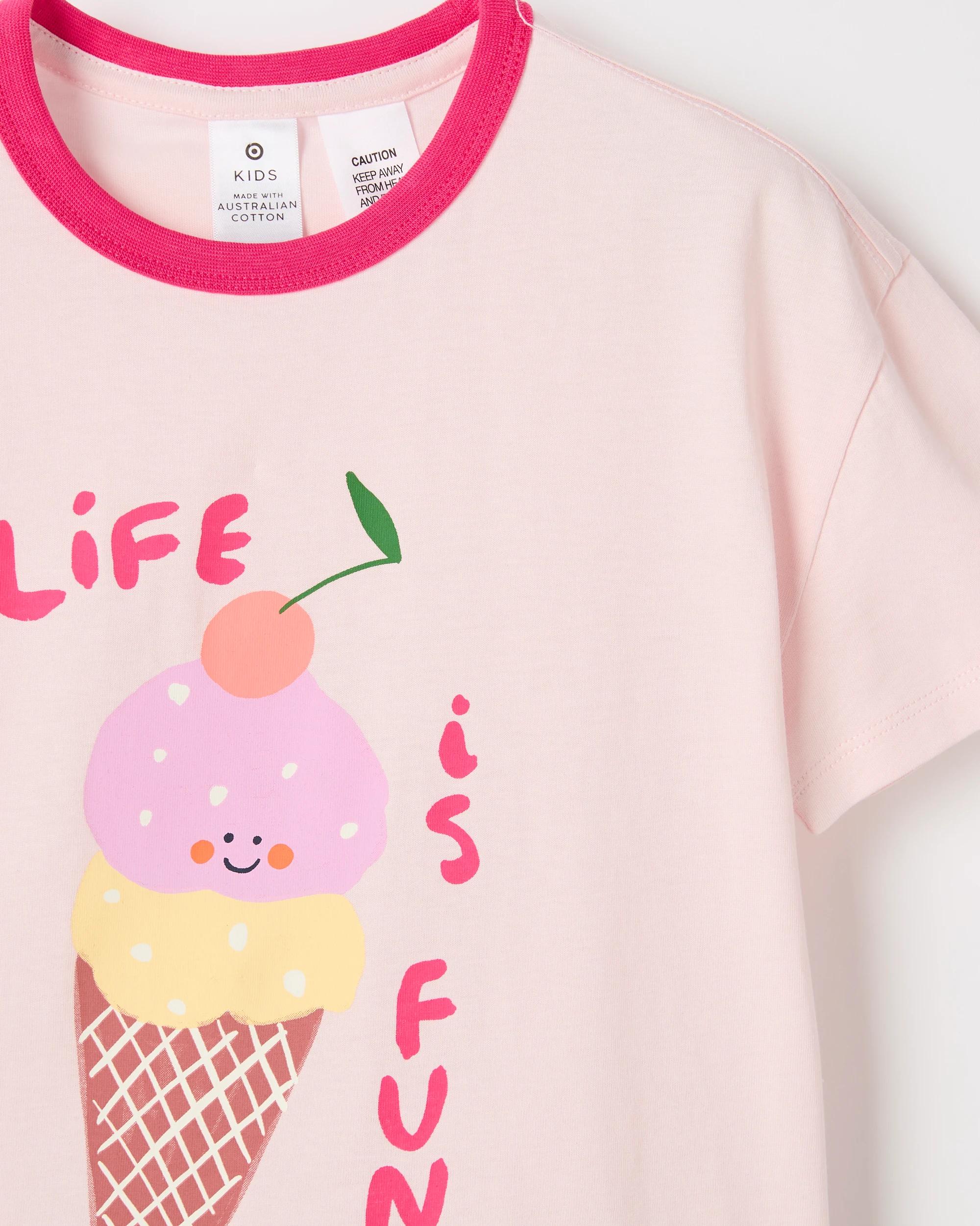 2 Target Kids Australian Cotton Younger Girls Oversized Jersey Pyjama Set ICE CREAM, 2 of 3