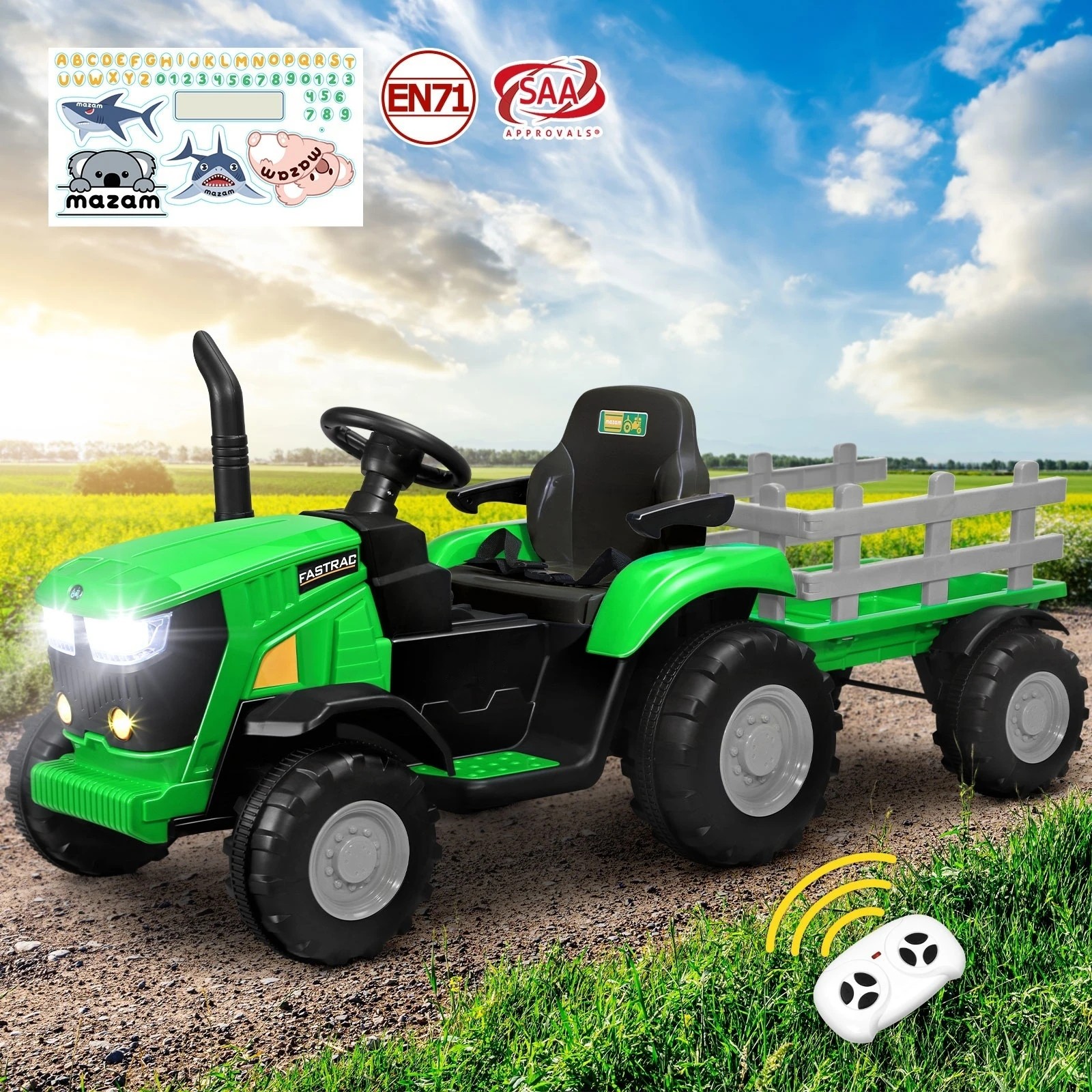 2 Mazam 156 Cm Kids Ride On Car Tractor 12v Remote Control Electric Battery Toy
 - Green, 2 of 10