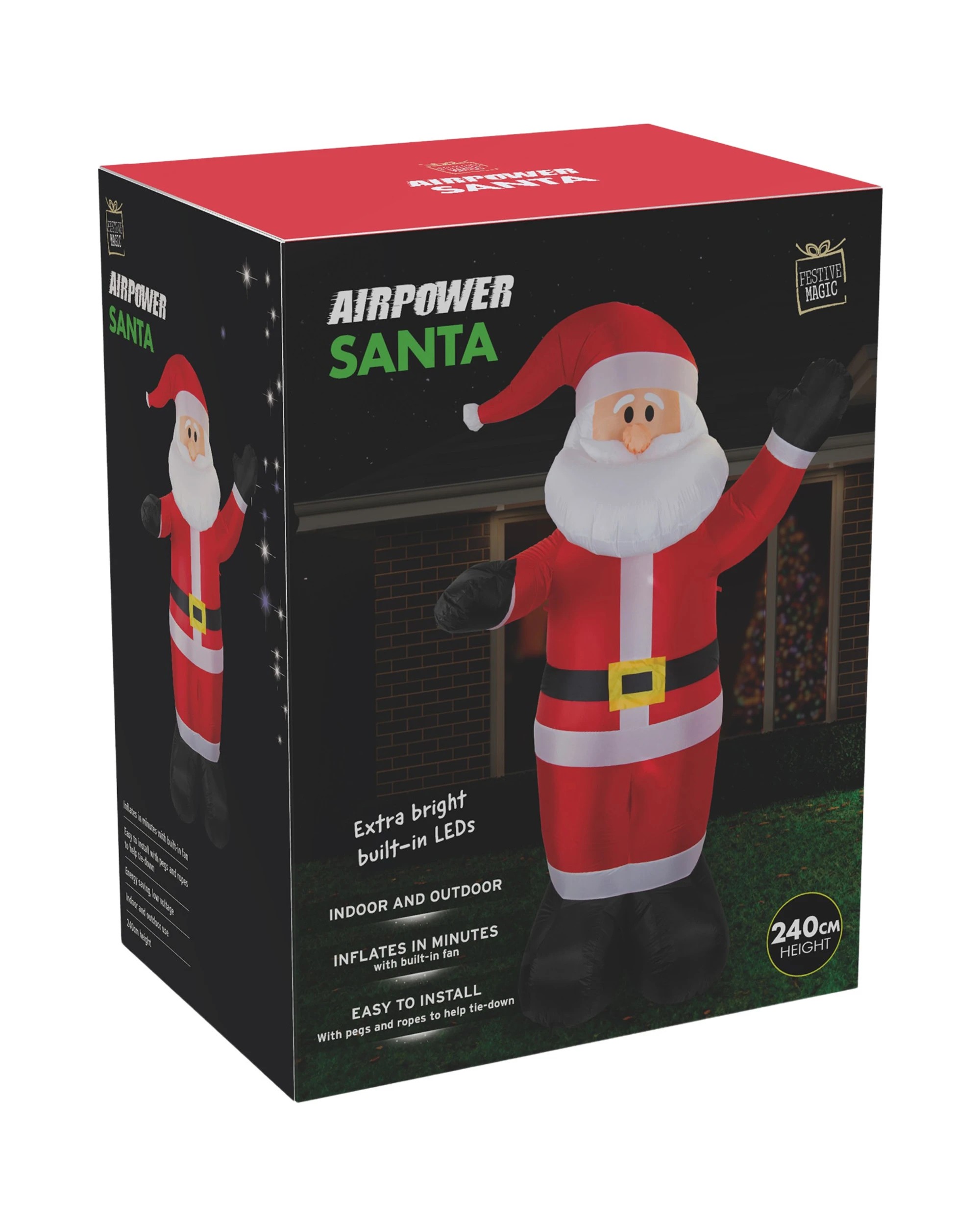 3 Festive Magic Inflatable Santa Claus With LED Lights 240cm, 3 of 3