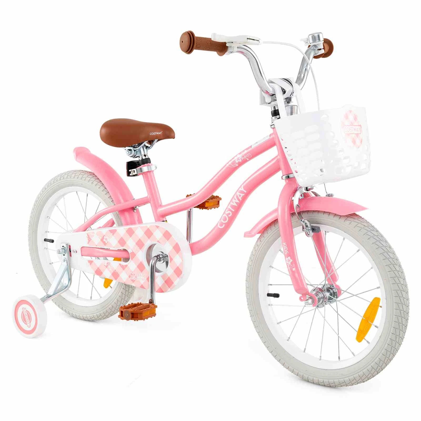 1 Costway 40cm Kids Bike Training Bicycle w/Detachable Training Wheels & Adjustable Saddle - Pink, 1 of 3