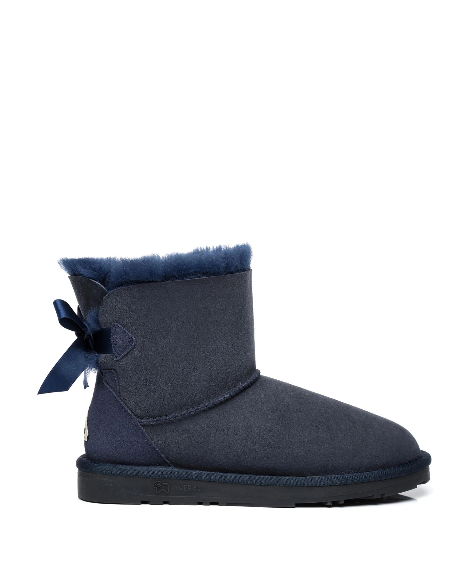 1 Everau Womens Mini Back Bow UGG Boots NAVY BLUE, 1 of 5