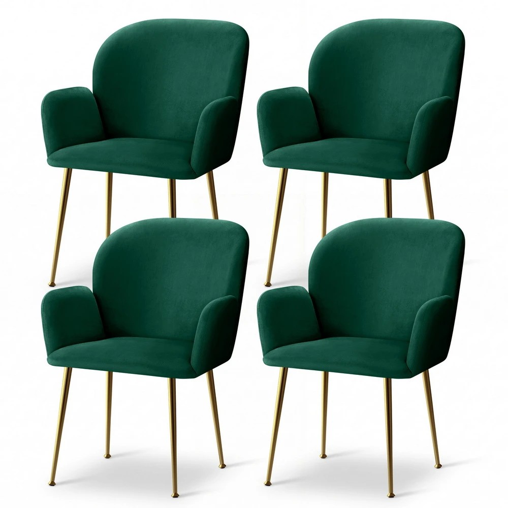 1 Artiss Dining Chairs Set of 4 Velvet Armchair - Green, 1 of 6