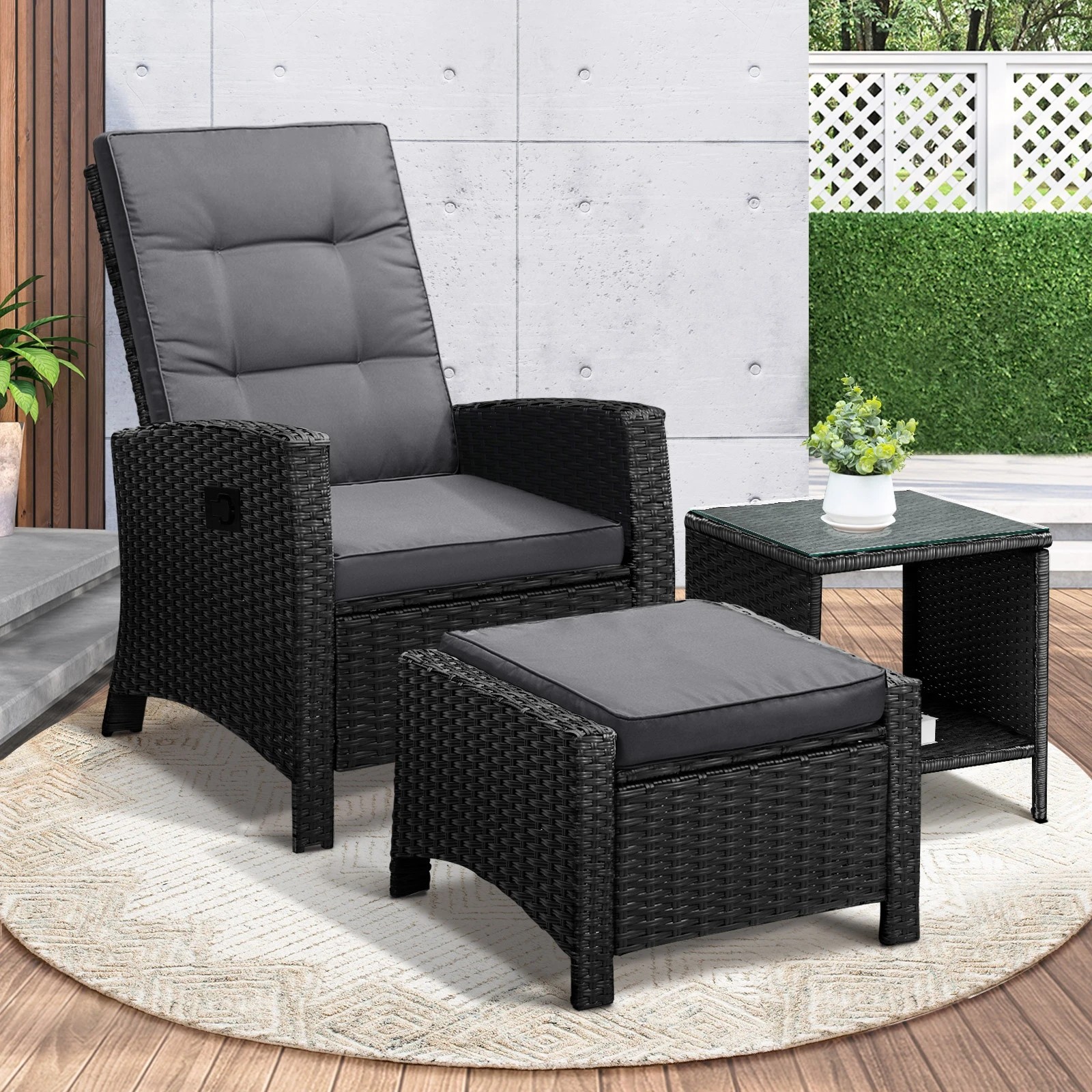 3 Livsip Recliner Chairs & Table Outdoor Furniture Wicker Sofa Patio Set Garden - Multi, 3 of 9
