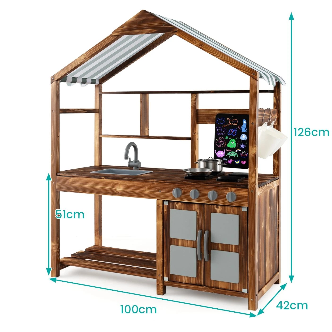4 Costway Wood Kitchen Playset Pretend Cooking Toy w/Canopy, 4 of 5