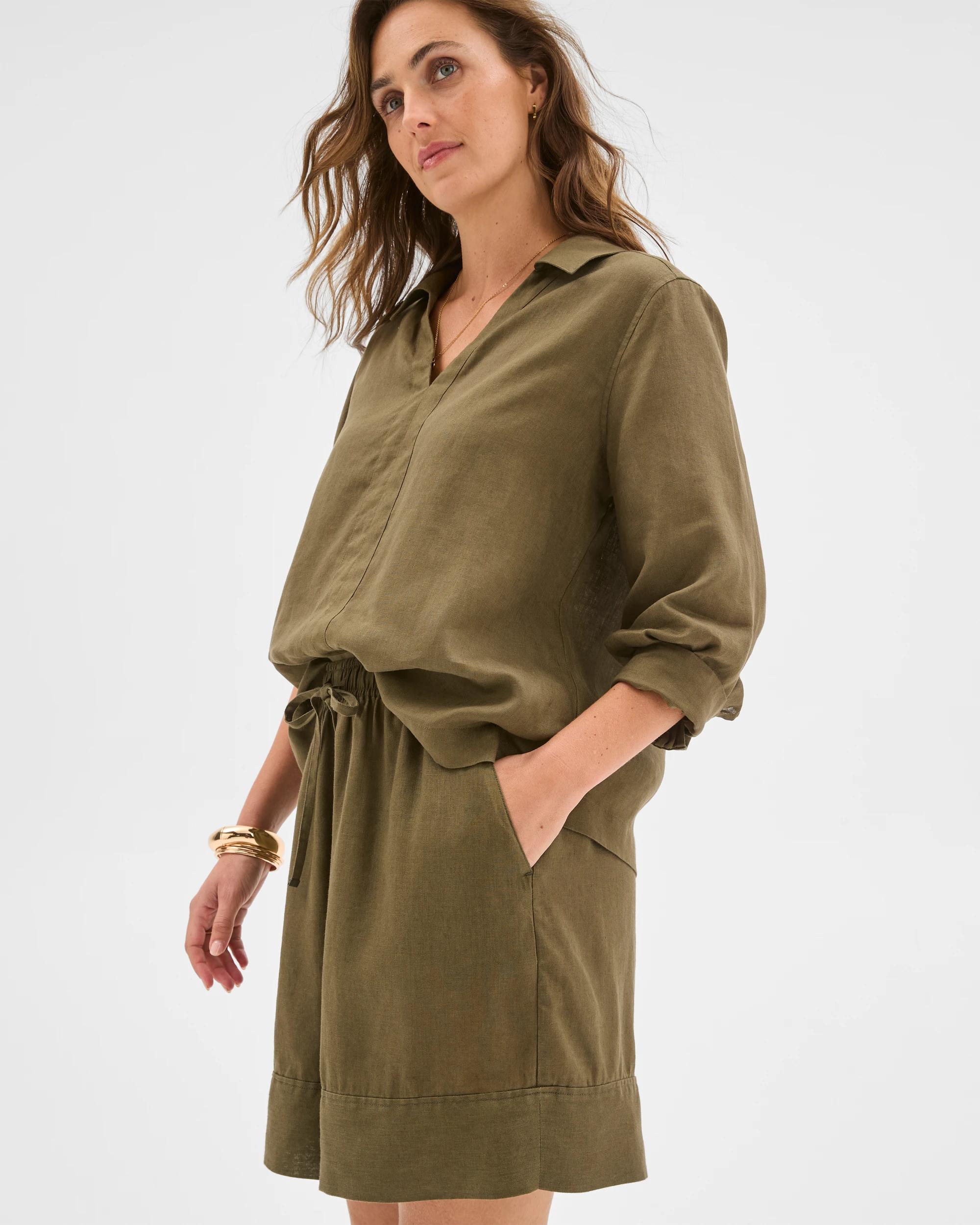 4 Target European Linen Long Shorts DEEP MOSS, 4 of 6
