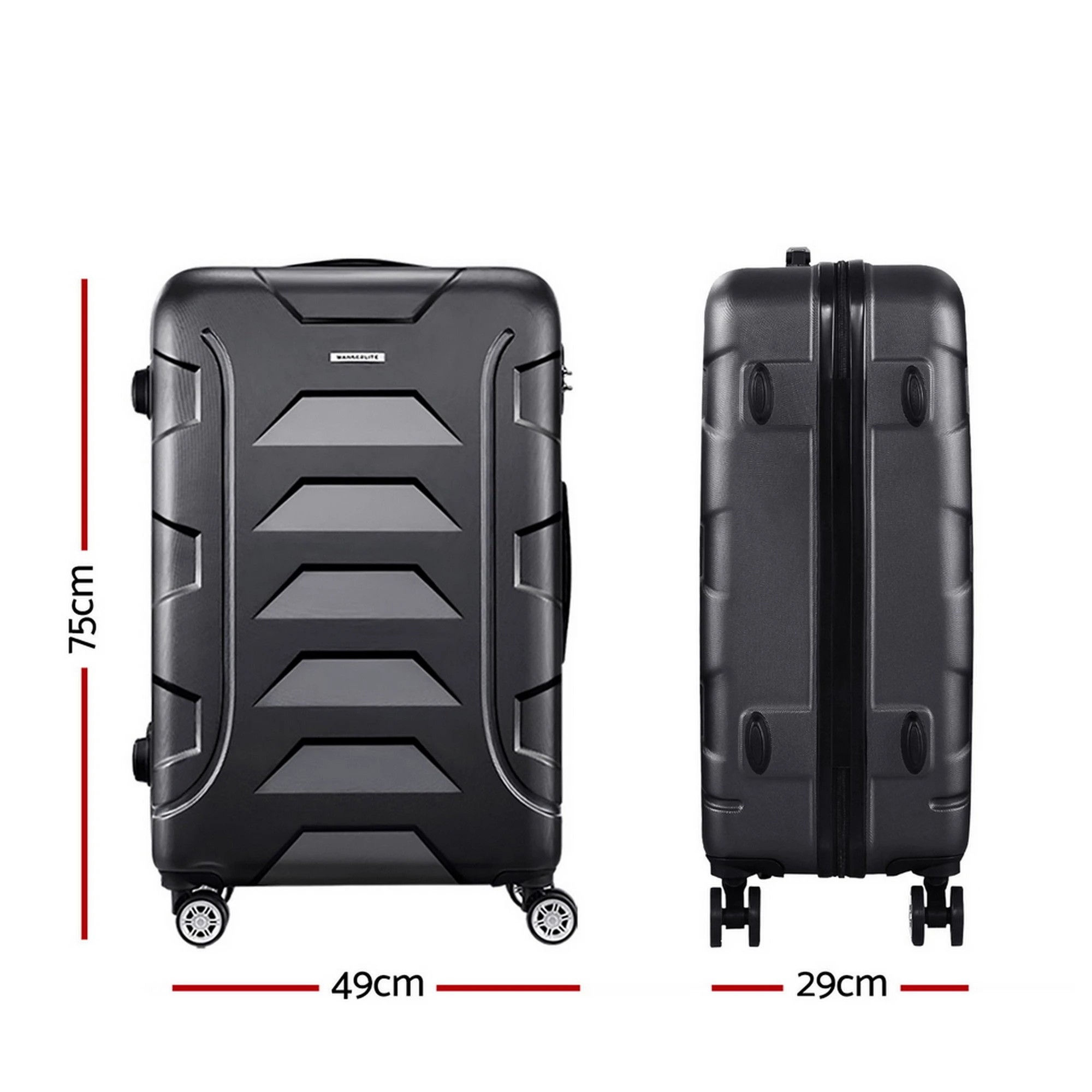 3 Wanderlite 28" 75cm Luggage Trolley Travel Suitcase Set TSA Hard Case Lightweight Strap - Black, 3 of 8