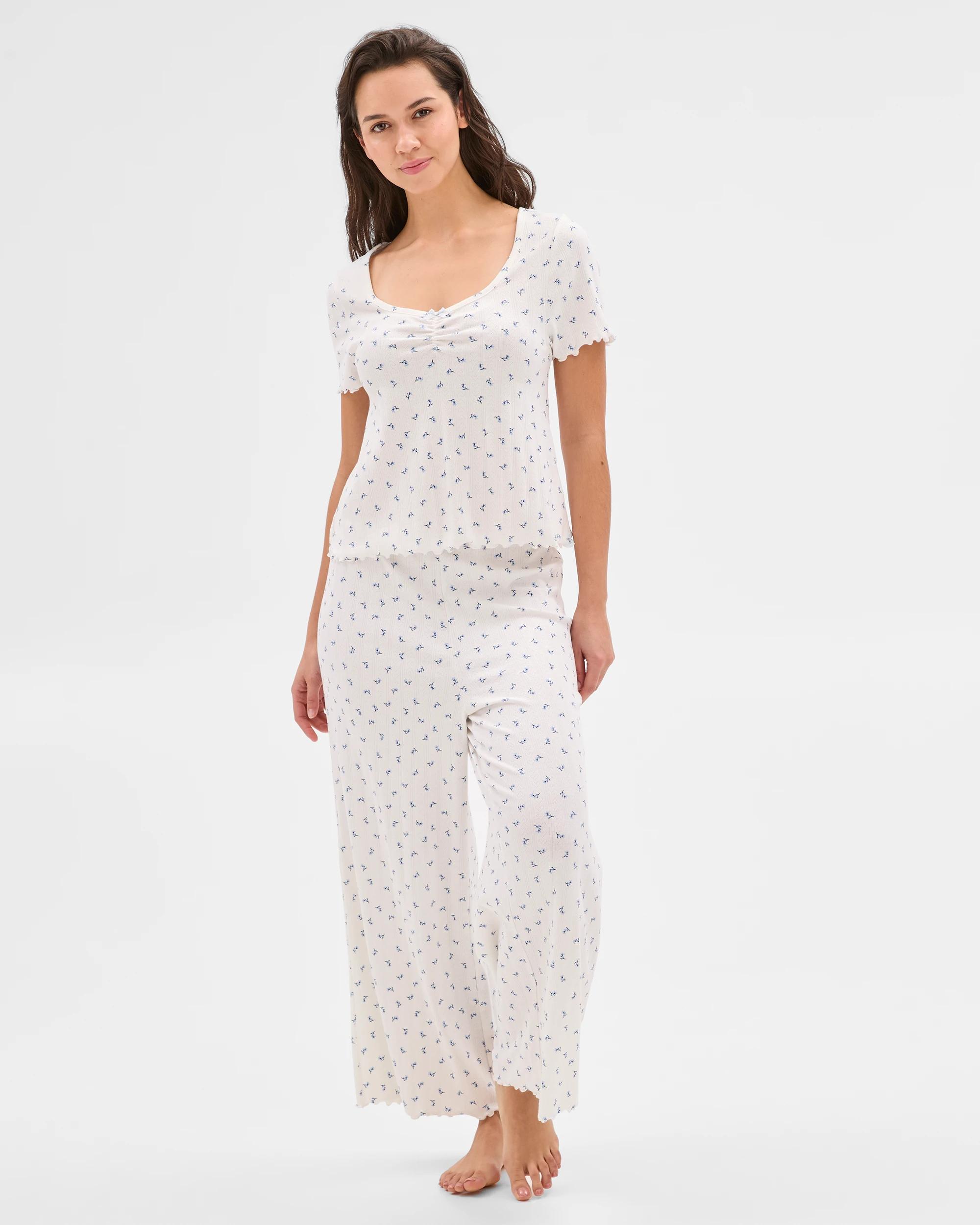 2 Target Womens Australian Cotton Pointelle Sleep Pants DITSY BLUE/WHITE, 2 of 7