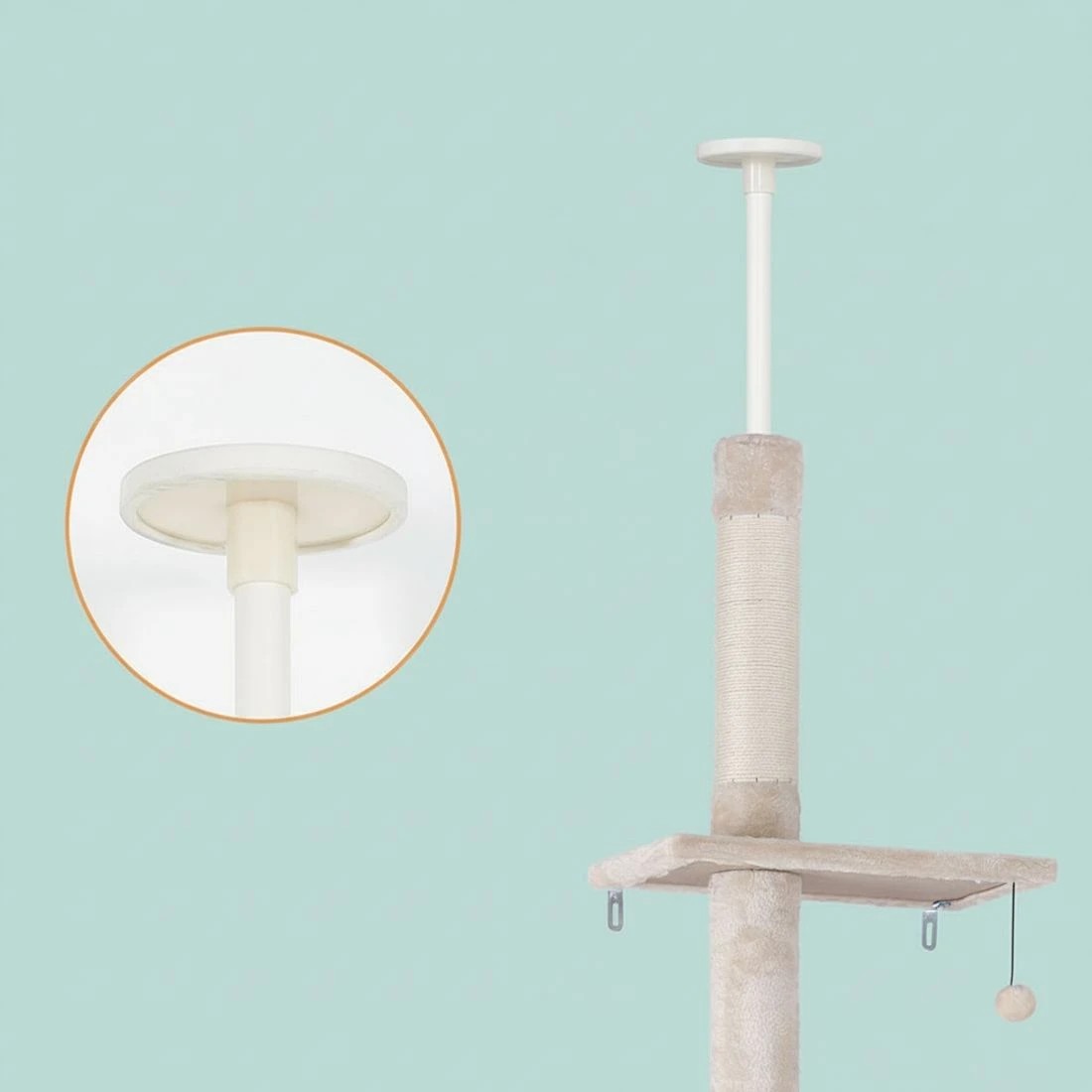 5 i.Pet Cat Tree 290cm Tower Scratching Cats Post Scratcher Floor to Ceiling Bed - Beige, 5 of 6