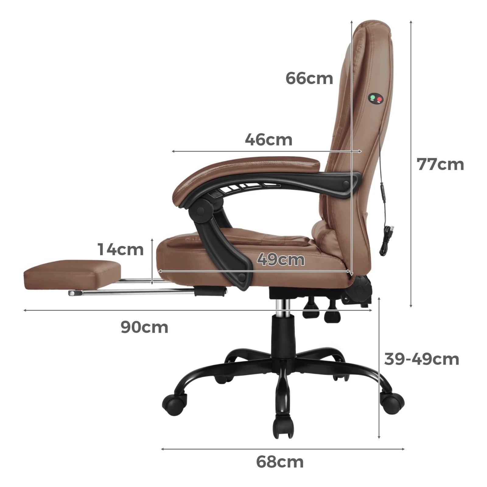 4 Alfordson Massage Office Chair Executive Gaming PU Leather Work Seat Racing - Brown, 4 of 10