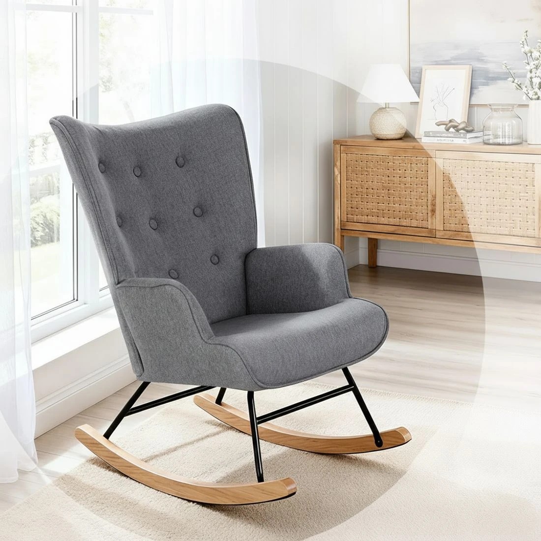 5 Artiss Rocking Chair Armchair Nursing Boucle Fabric - Grey, 5 of 6