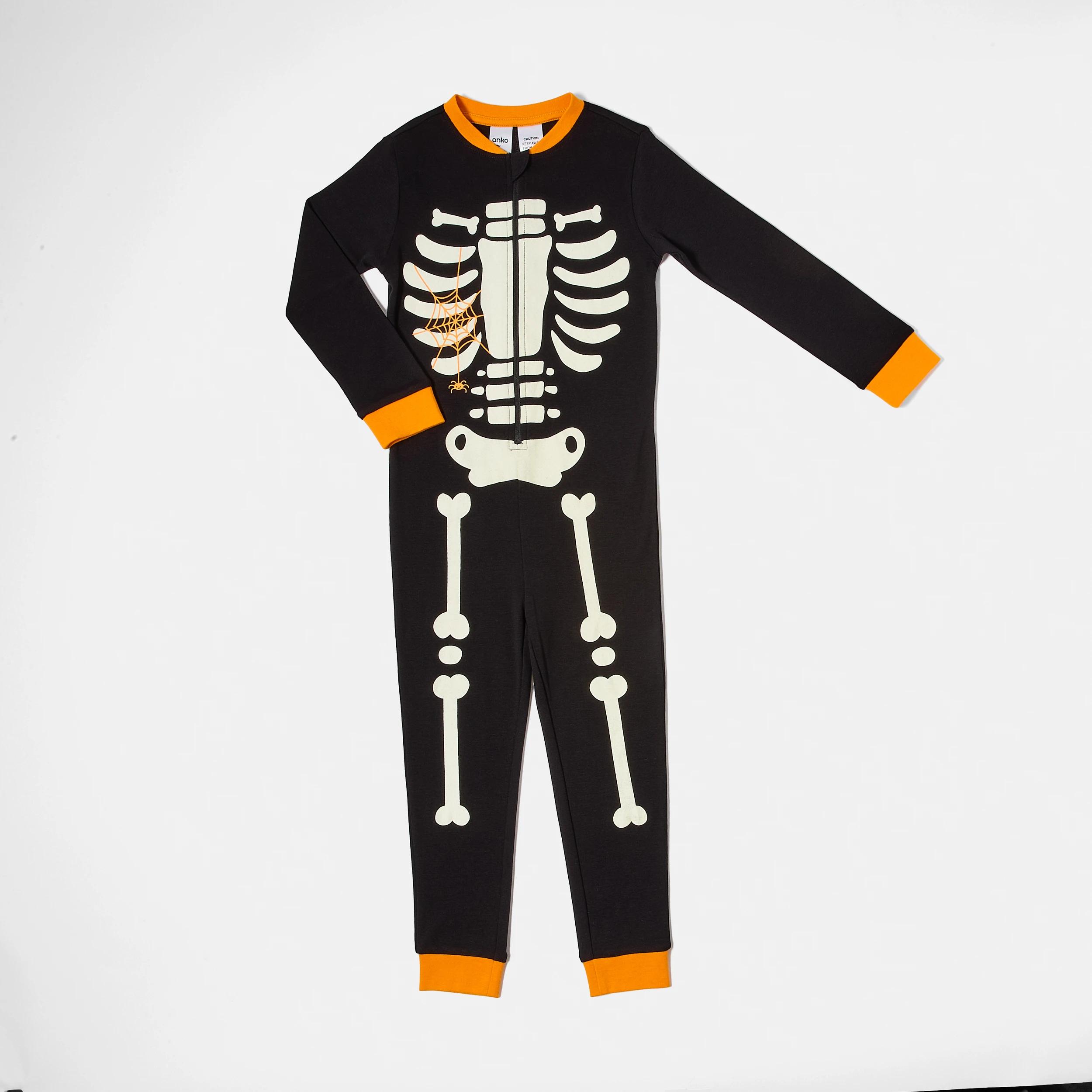 1 Ribbed All-in-One Sleepsuit BLACK SKELETON, 1 of 3