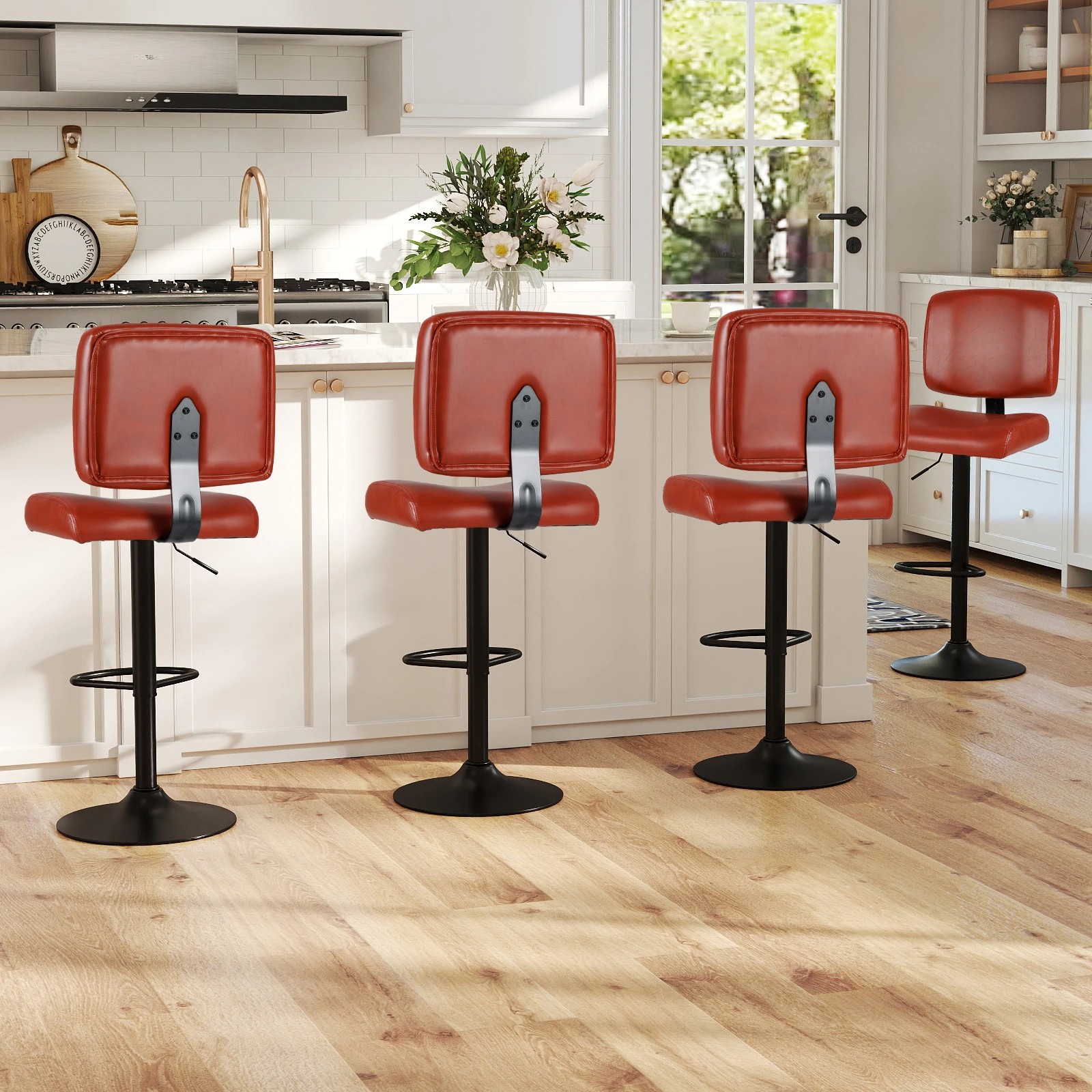 3 Costway 2x Swivel Bar Stools Adjustable Square Bar Chairs Kitchen Upholstered Counter Barstool Set - Brown, 3 of 4