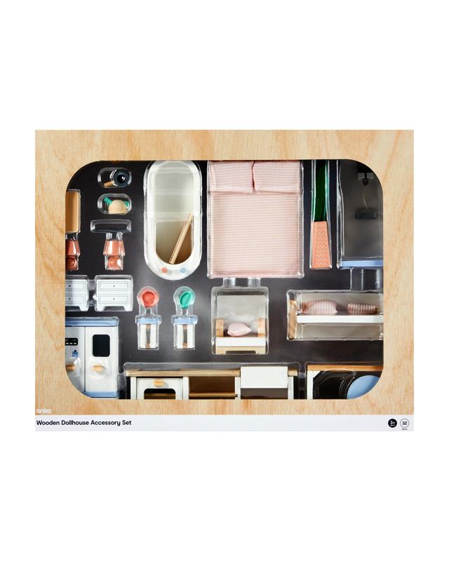 32 Piece Wooden Dollhouse Accessory