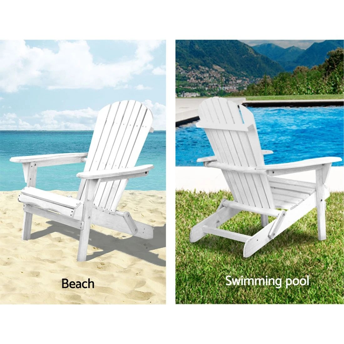 7 Gardeon 3-Piece Adirondack Outdoor Table and Chairs Wooden Foldable Beach Set Outdoor Dining Set - White, 7 of 8