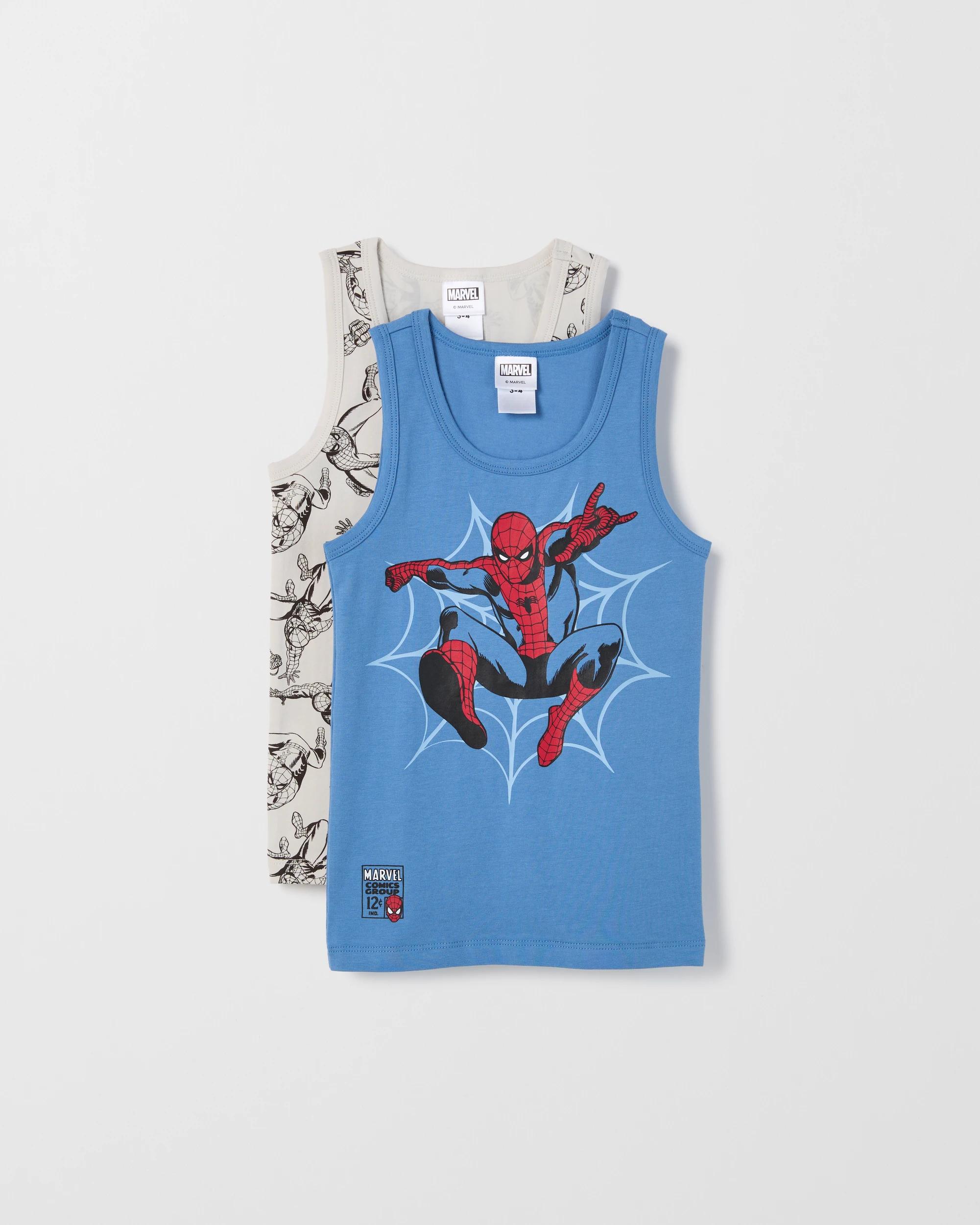 1 Marvel Spider-Man Australian Cotton 2 Pack Boys Singlets SPIDER-MAN, 1 of 4