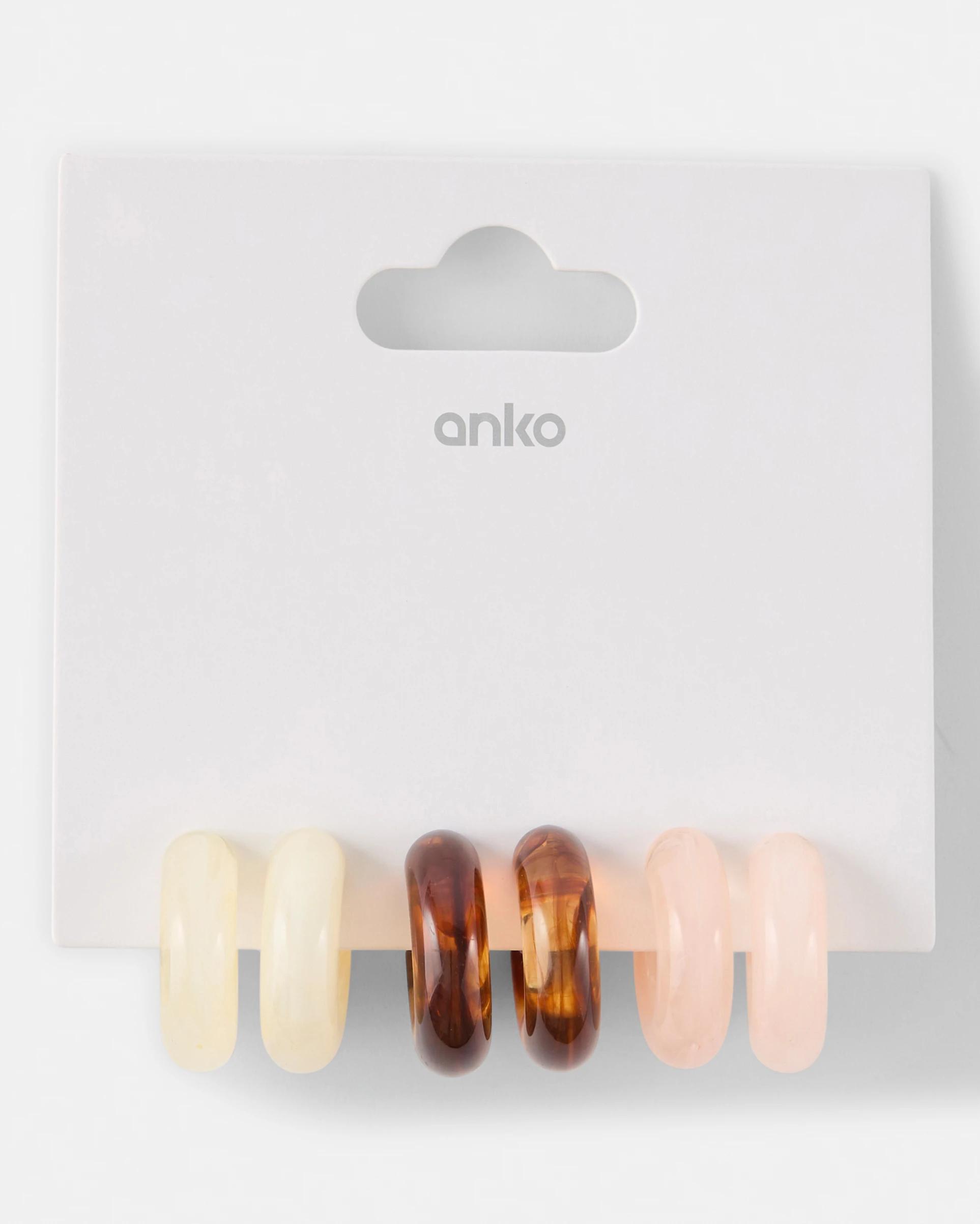 6 3 Pack Acrylic Hoop Earrings Brown, 6 of 6